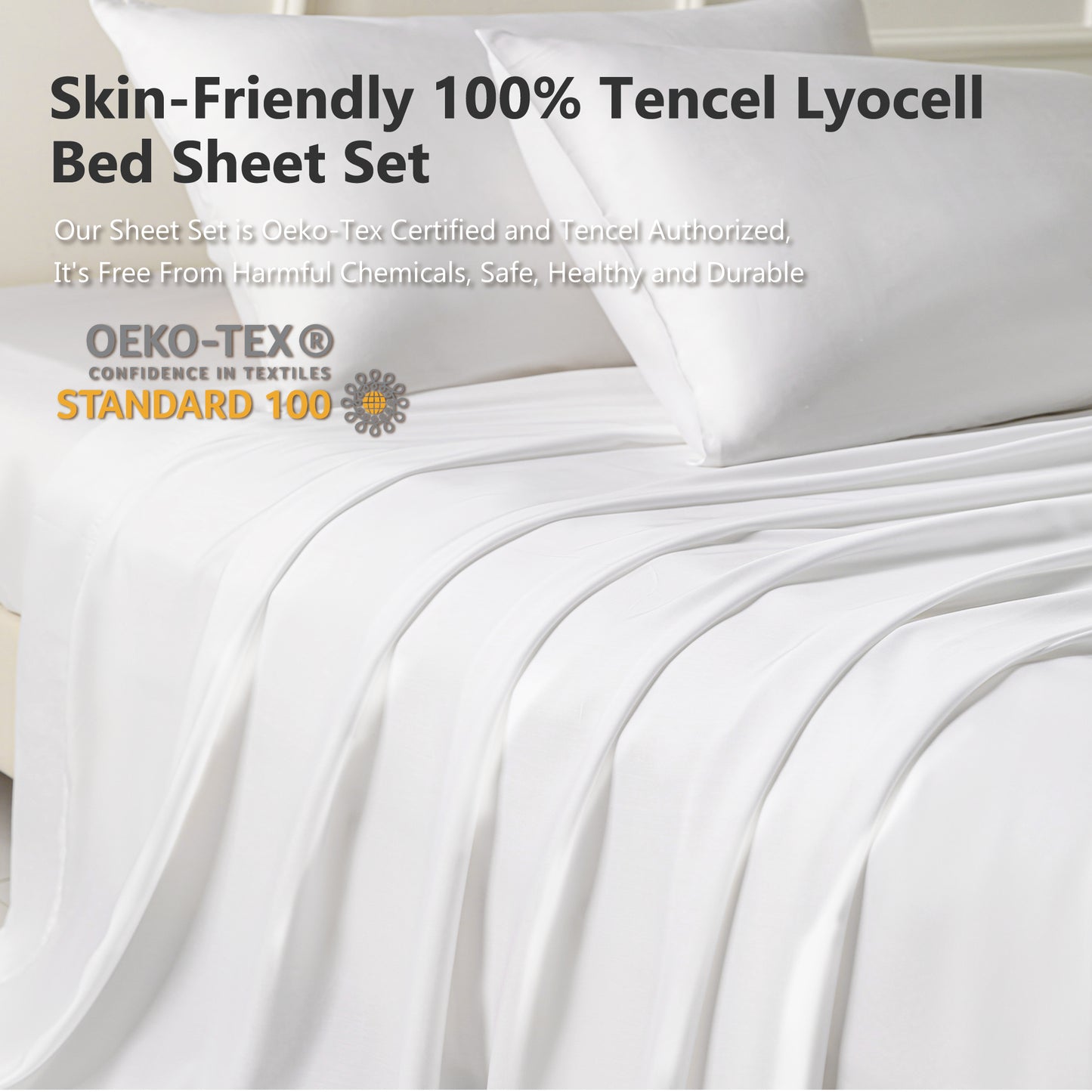 Captiva Designs Luxury 100% Tencel Lyocell Sheet Set, Silky Soft Cooling Bedding with Deep Pocket, 4-Piece Set