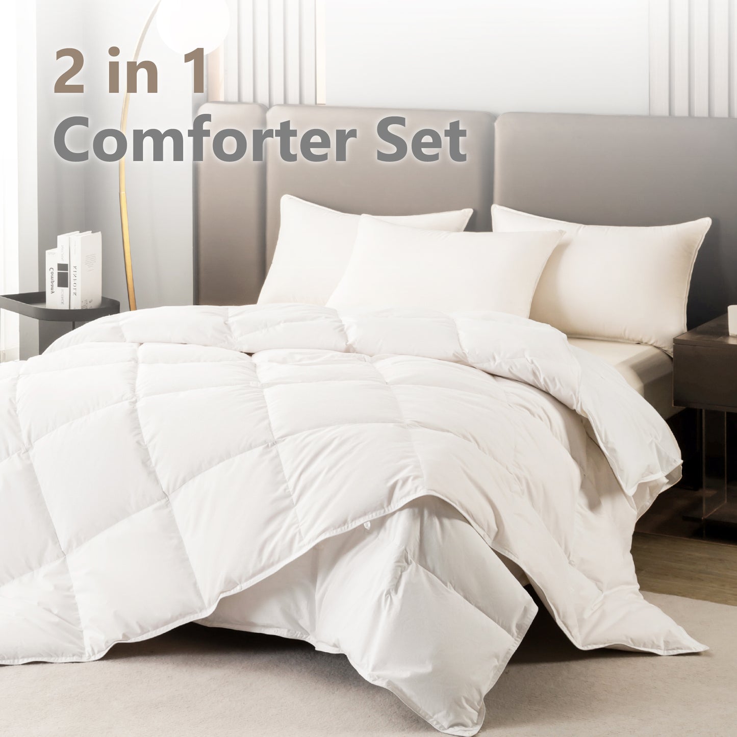 Captiva Designs King Size Down Comforter, All Season Fluffy Feather Duvet Insert with 8 Corner Tabs