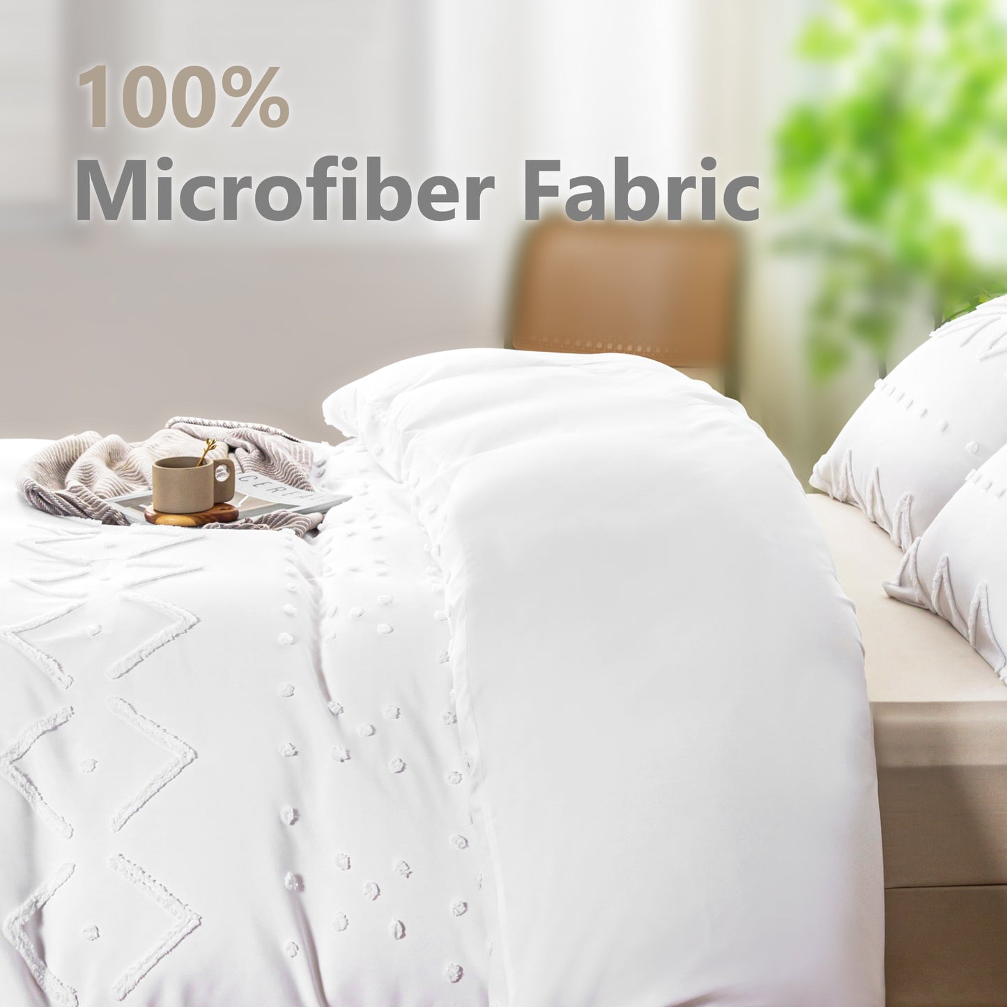 Captiva Designs Boho Duvet Cover Set, Tufted Microfiber Bedding Set with 2 Pillowcases, Geometric Embroidered Design