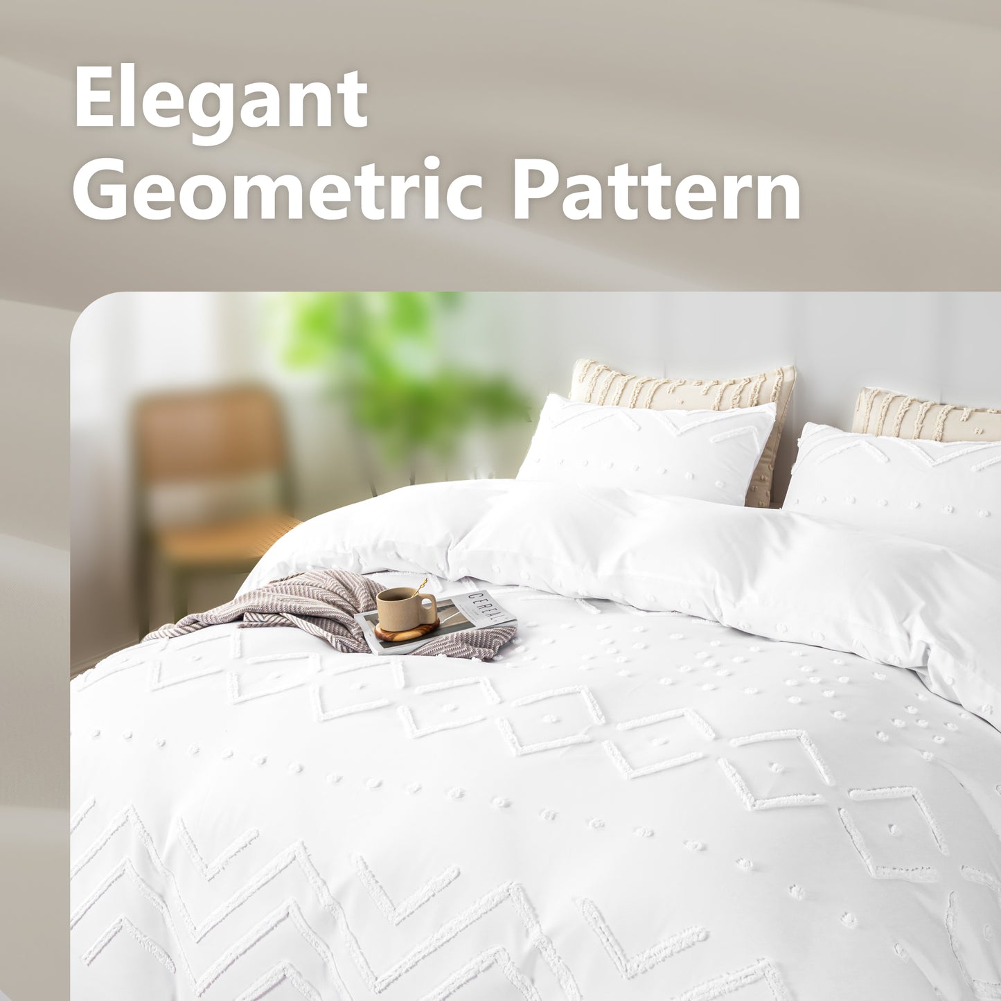 Captiva Designs Boho Duvet Cover Set, Tufted Microfiber Bedding Set with 2 Pillowcases, Geometric Embroidered Design