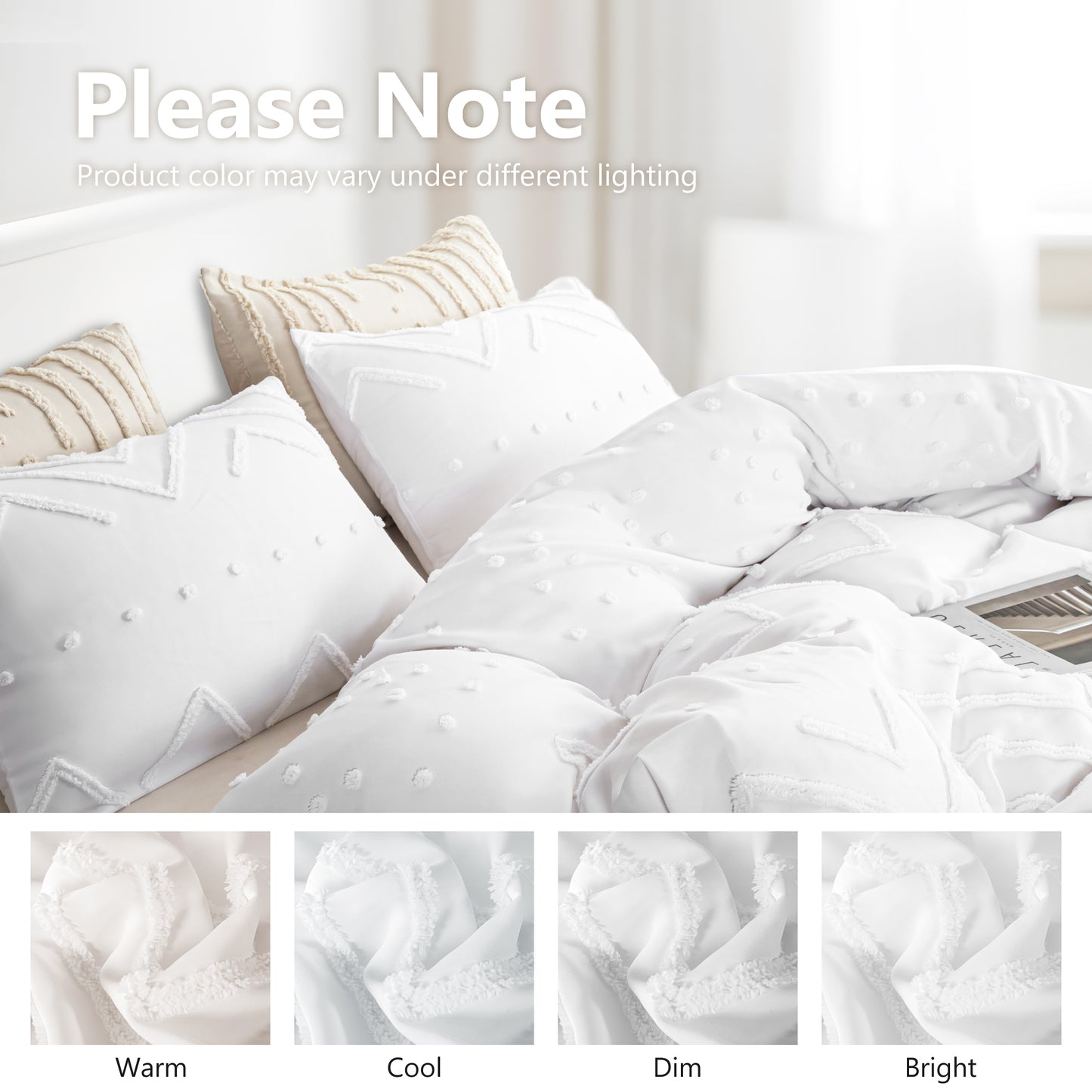 Captiva Designs Boho Duvet Cover Set, Tufted Microfiber Bedding Set with 2 Pillowcases, Geometric Embroidered Design