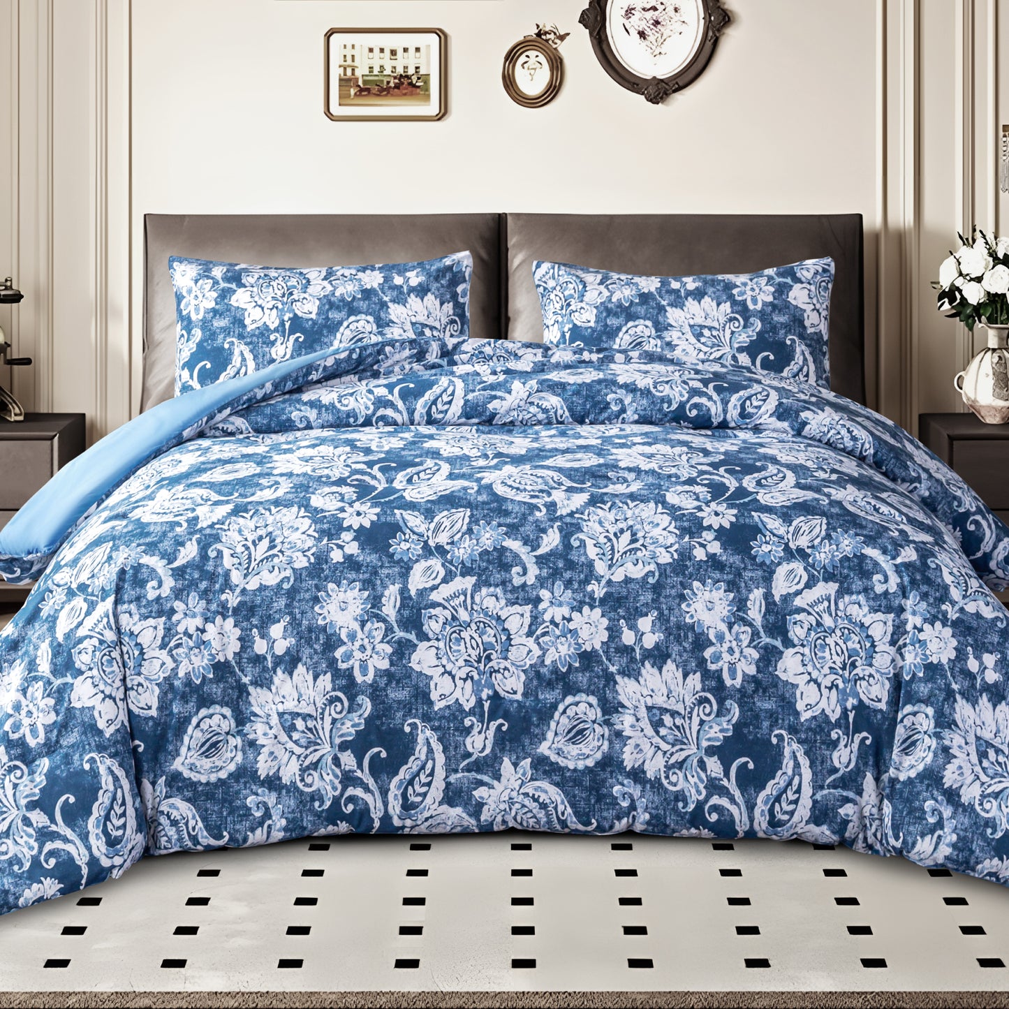 Captiva Designs 100% Cotton Printed Comforter Set, Floral Pattern Bedding with Microfiber Fill, Lightweight and Breathable