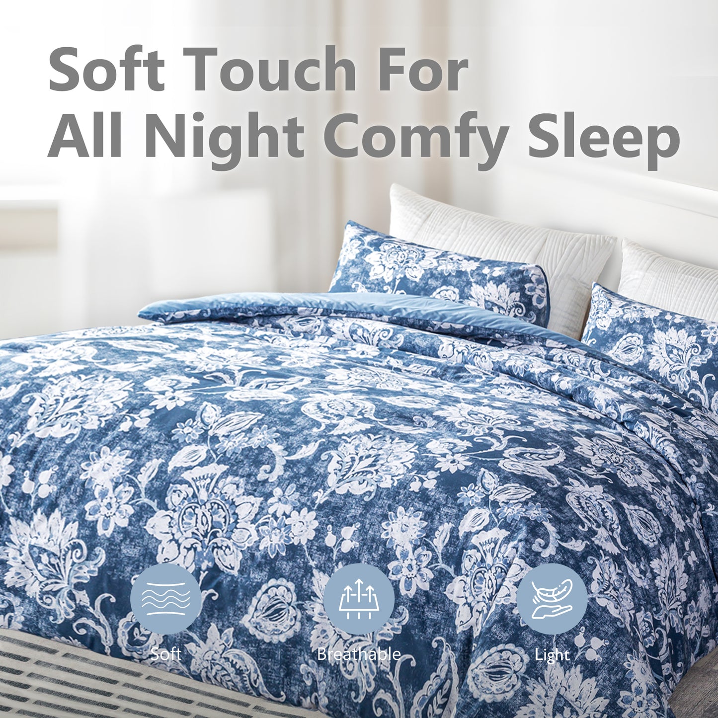 Captiva Designs 100% Cotton Printed Comforter Set, Floral Pattern Bedding with Microfiber Fill, Lightweight and Breathable