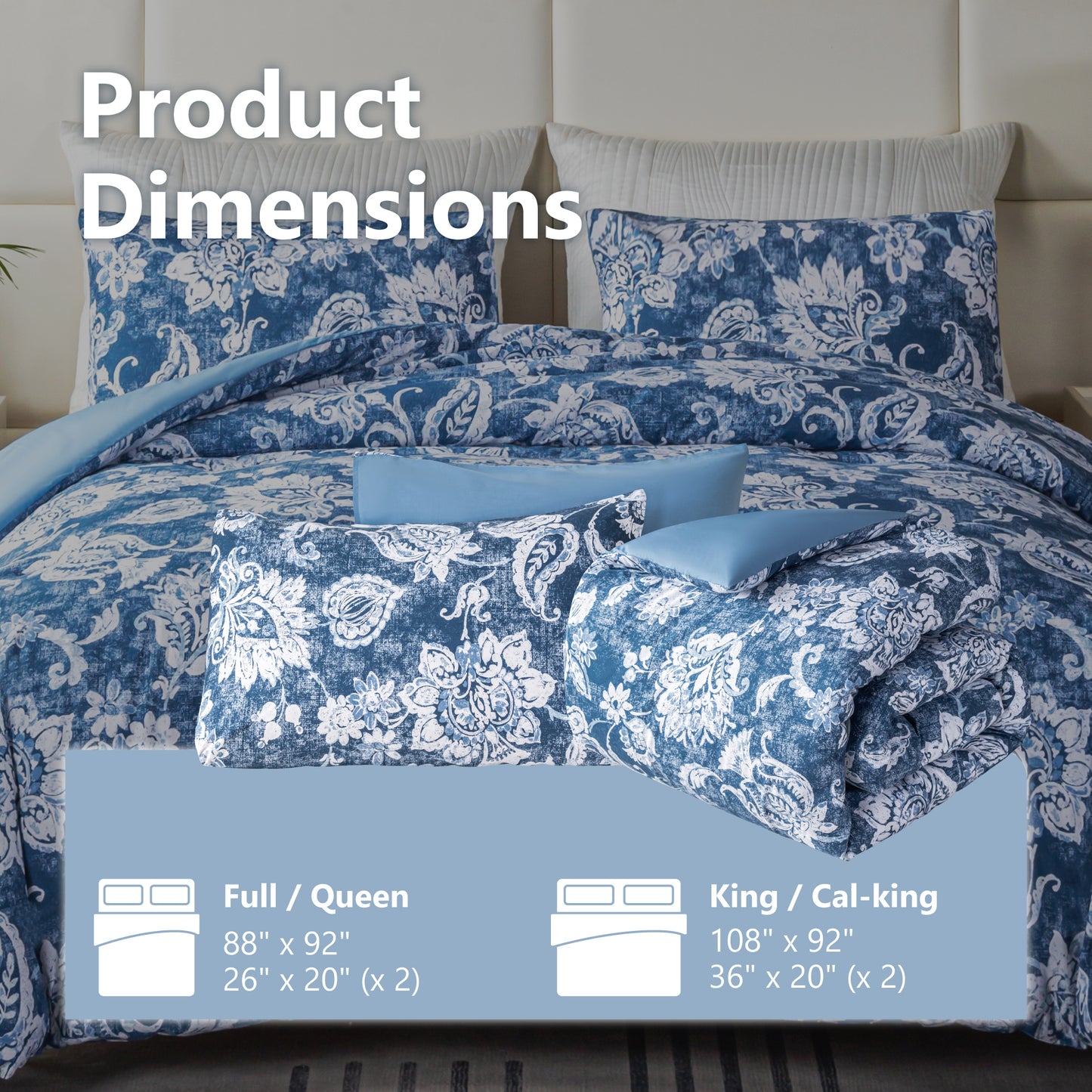 Captiva Designs 100% Cotton Printed Comforter Set, Floral Pattern Bedding with Microfiber Fill, Lightweight and Breathable