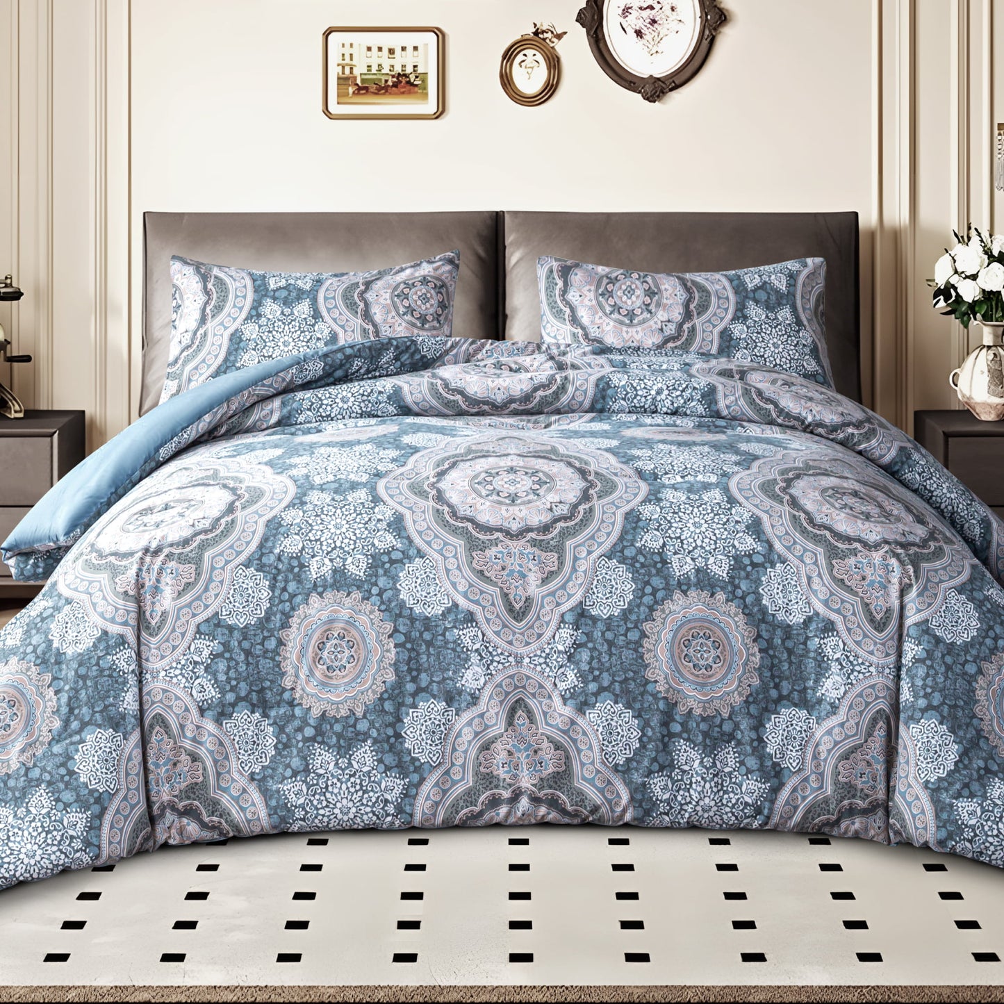 Captiva Designs 100% Cotton Printed Comforter Set, Floral Pattern Bedding with Microfiber Fill, Soft, Lightweight and Breathable
