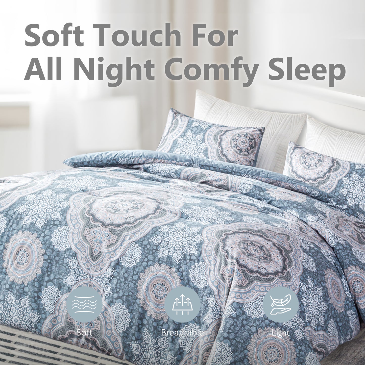 Captiva Designs 100% Cotton Printed Comforter Set, Floral Pattern Bedding with Microfiber Fill, Soft, Lightweight and Breathable