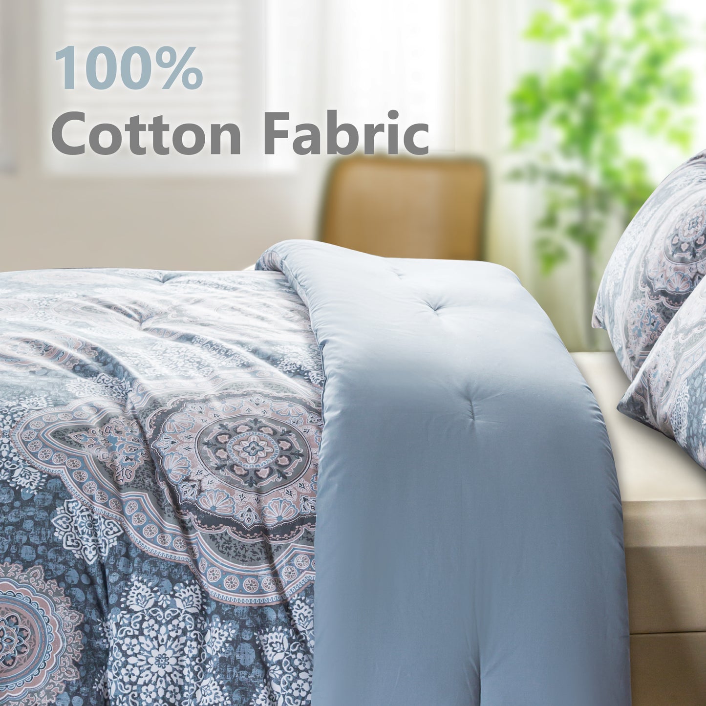 Captiva Designs 100% Cotton Printed Comforter Set, Floral Pattern Bedding with Microfiber Fill, Soft, Lightweight and Breathable