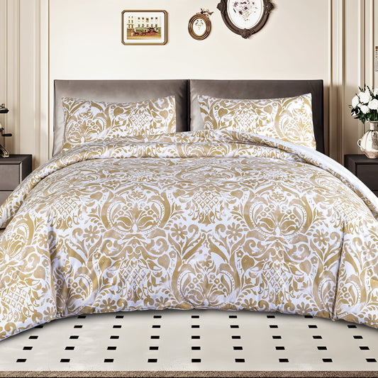 Captiva Designs 100% Cotton Damask Printed Comforter Set, Antique-Style Floral Bedding with Microfiber Fill, Soft, Lightweight and Breathable