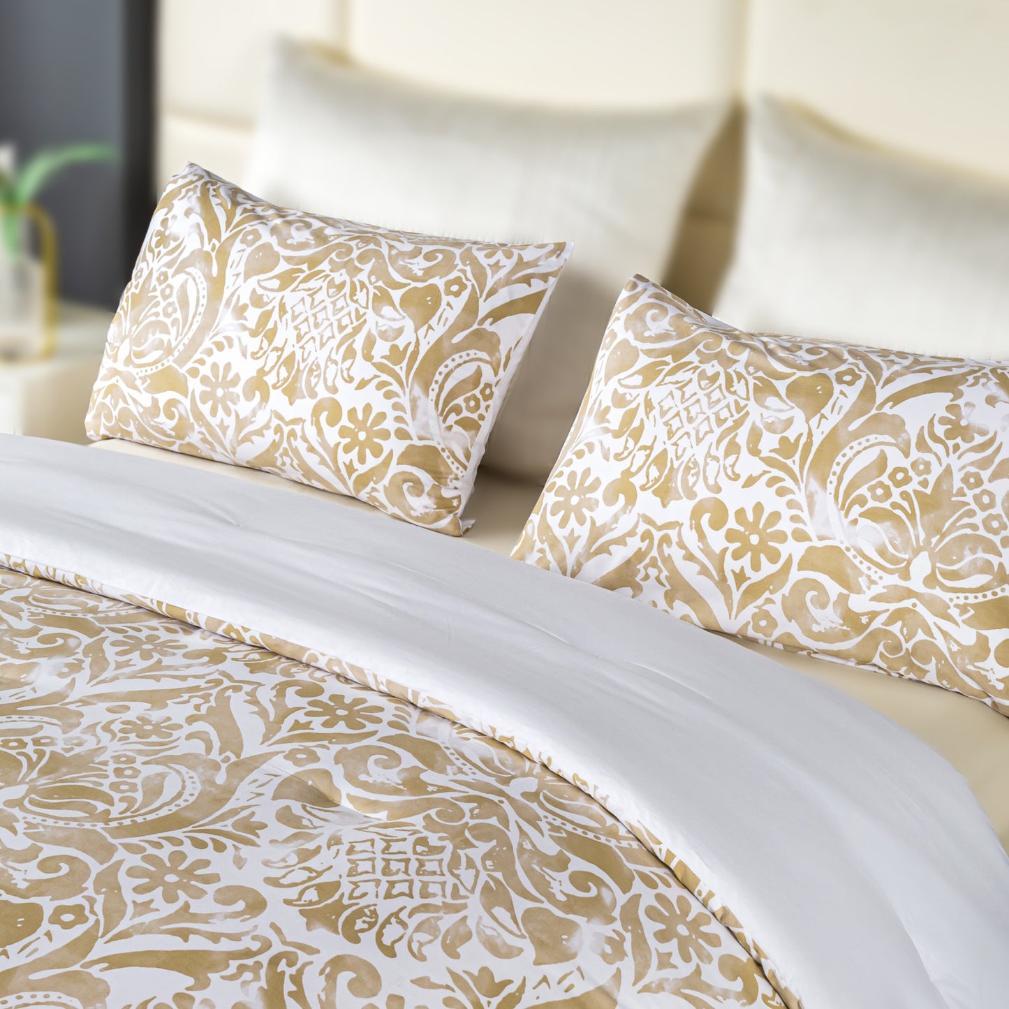 Captiva Designs 100% Cotton Damask Printed Comforter Set, Antique-Style Floral Bedding with Microfiber Fill, Soft, Lightweight and Breathable