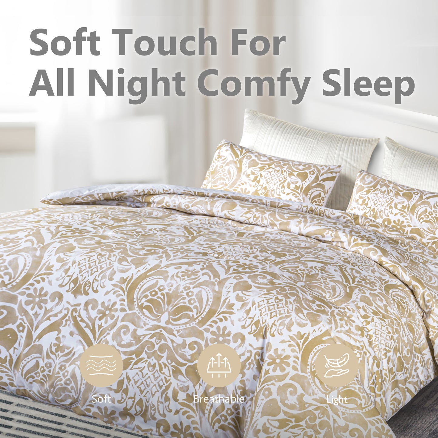 Captiva Designs 100% Cotton Damask Printed Comforter Set, Antique-Style Floral Bedding with Microfiber Fill, Soft, Lightweight and Breathable