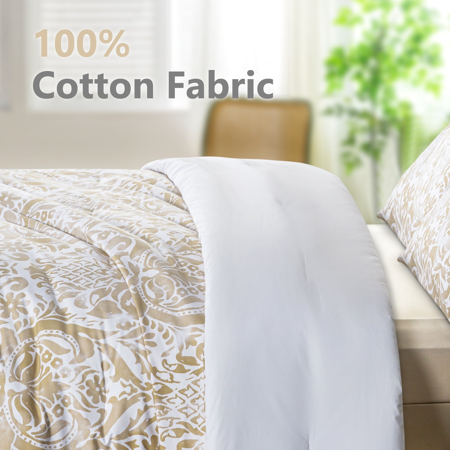 Captiva Designs 100% Cotton Damask Printed Comforter Set, Antique-Style Floral Bedding with Microfiber Fill, Soft, Lightweight and Breathable