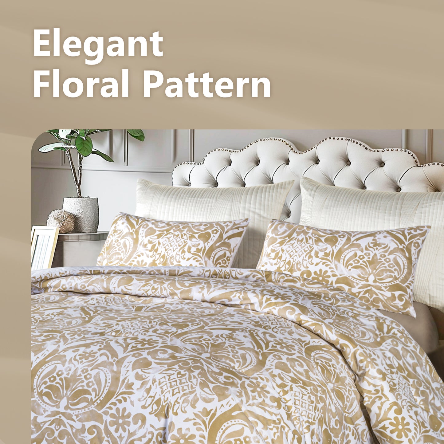 Captiva Designs 100% Cotton Damask Printed Comforter Set, Antique-Style Floral Bedding with Microfiber Fill, Soft, Lightweight and Breathable