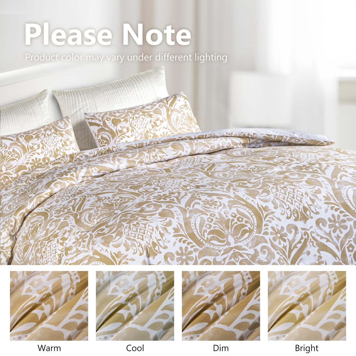 Captiva Designs 100% Cotton Damask Printed Comforter Set, Antique-Style Floral Bedding with Microfiber Fill, Soft, Lightweight and Breathable