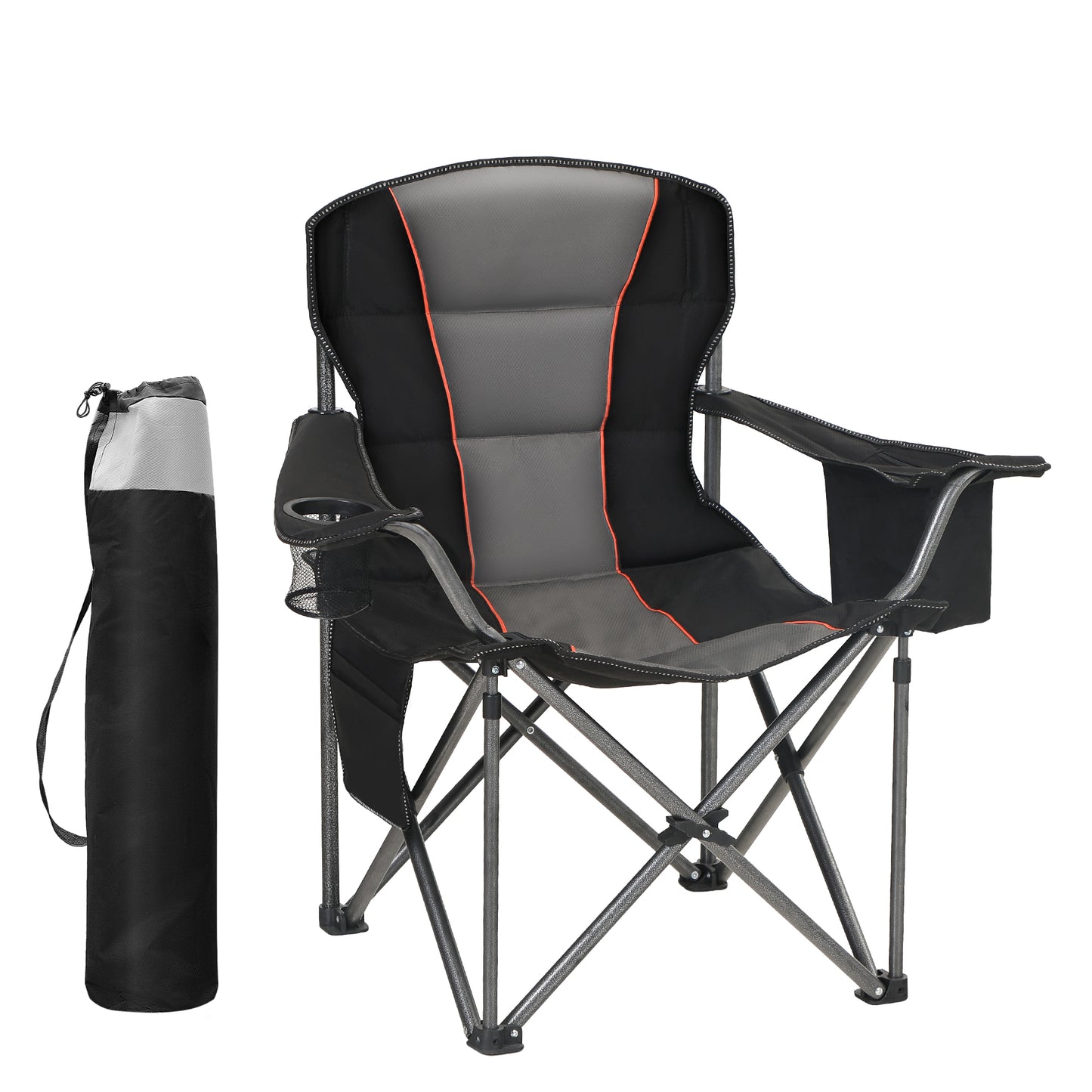 Captiva Designs Oversized Outdoor Folding Camping Chair with Steel Frame, Cup Holder & Storage, 450 lb Capacity