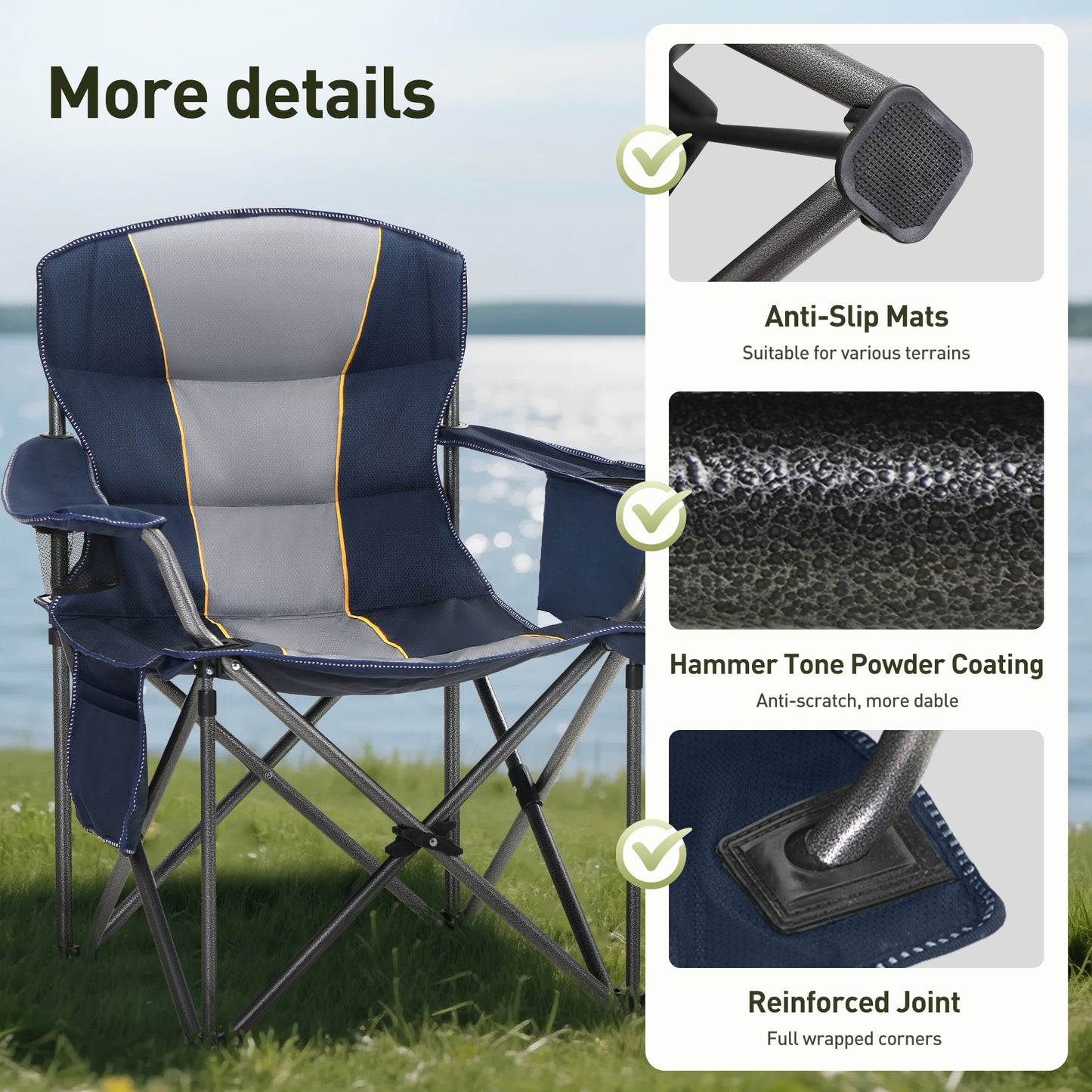 Captiva Designs Oversized Outdoor Folding Camping Chair with Steel Frame, Cup Holder & Storage, 450 lb Capacity