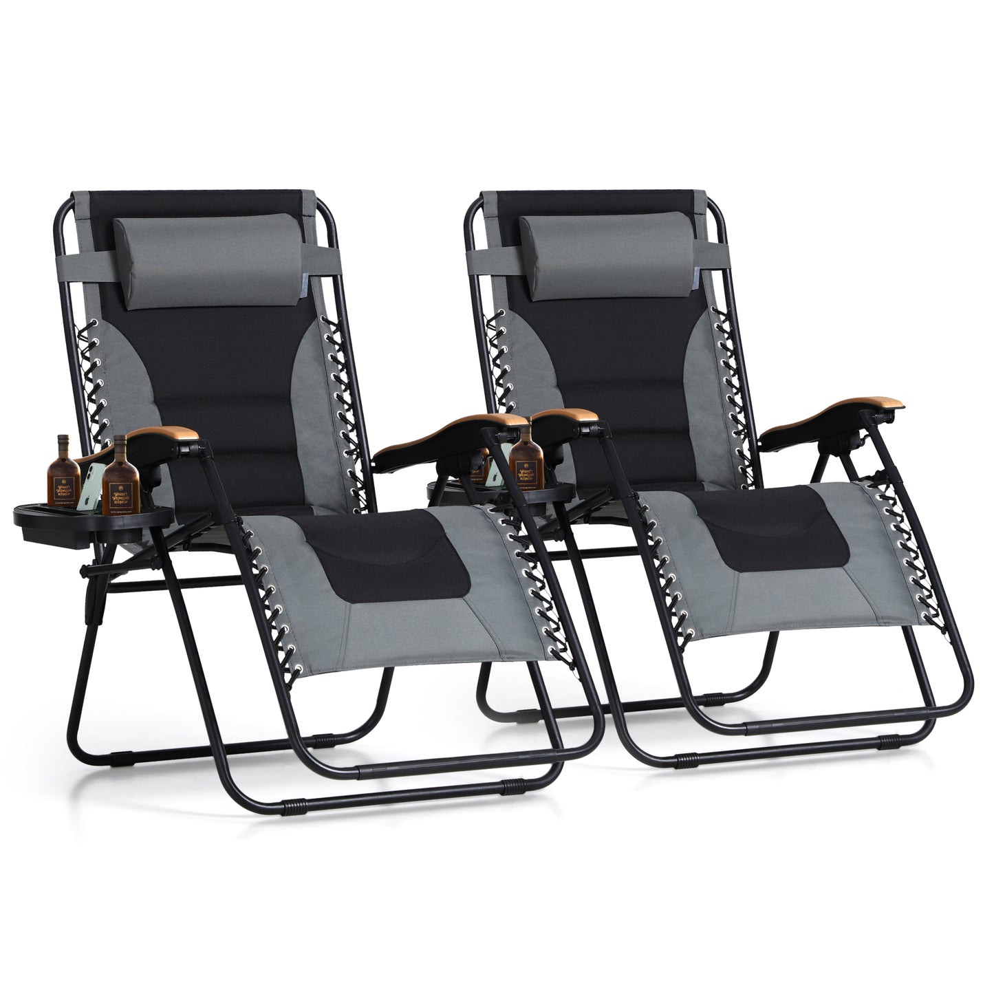 Captiva Designs Oversized XL Zero Gravity Chair Set of 2, Padded Folding Recliners with Cup Holder & Adjustable Back, Support 400 lbs