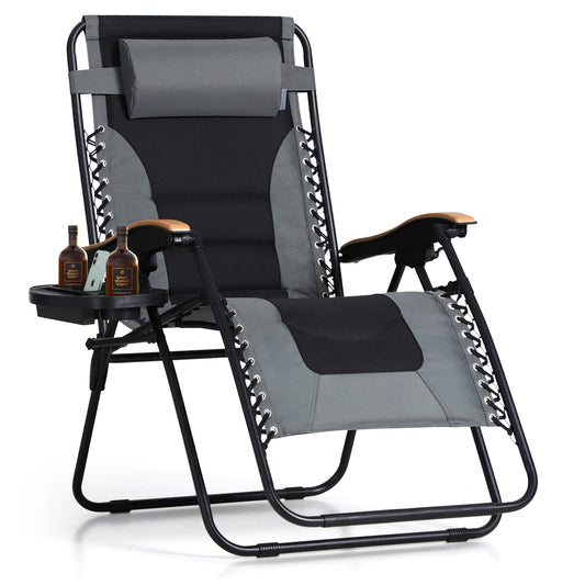 Captiva Designs Oversized XL Zero Gravity Chair Set of 2, Padded Folding Recliners with Cup Holder & Adjustable Back, Support 400 lbs