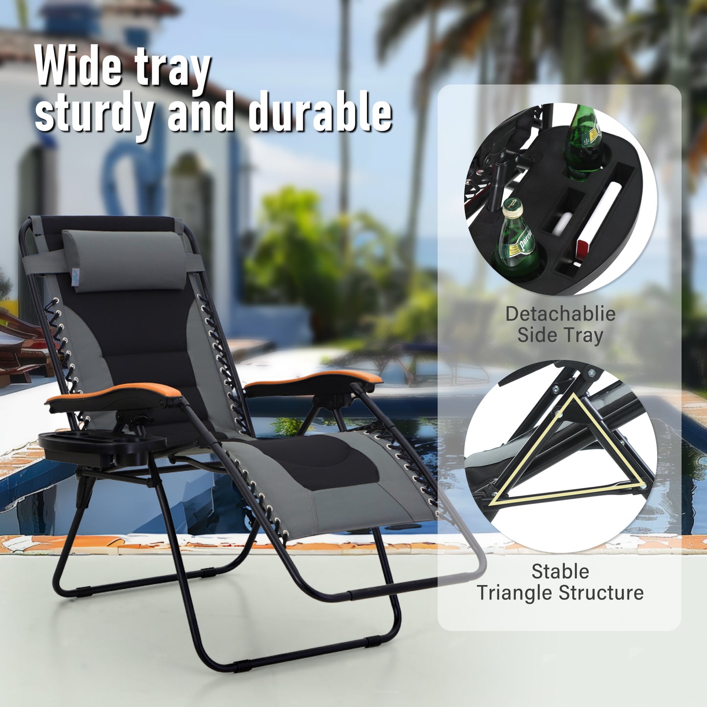 Captiva Designs Oversized XL Zero Gravity Chair Set of 2, Padded Folding Recliners with Cup Holder & Adjustable Back, Support 400 lbs