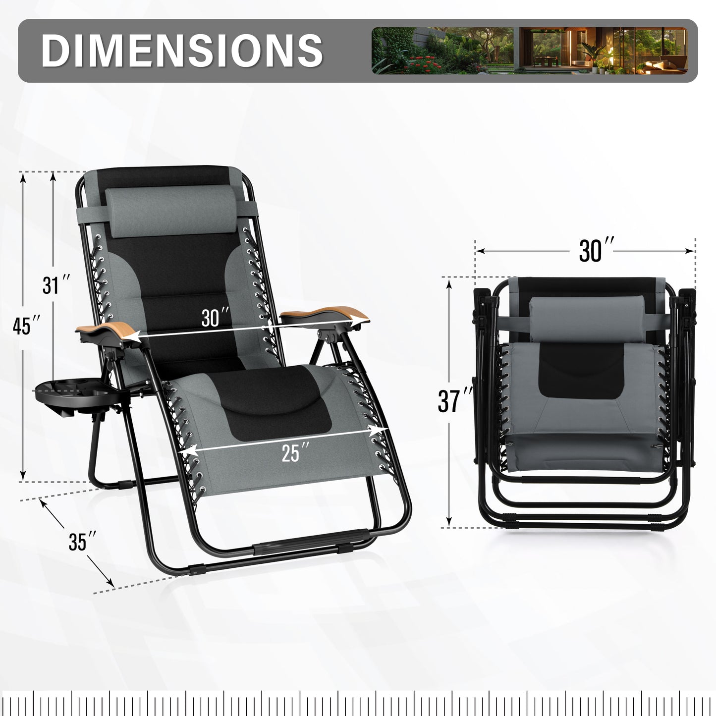 Captiva Designs Oversized XL Zero Gravity Chair Set of 2, Padded Folding Recliners with Cup Holder & Adjustable Back, Support 400 lbs