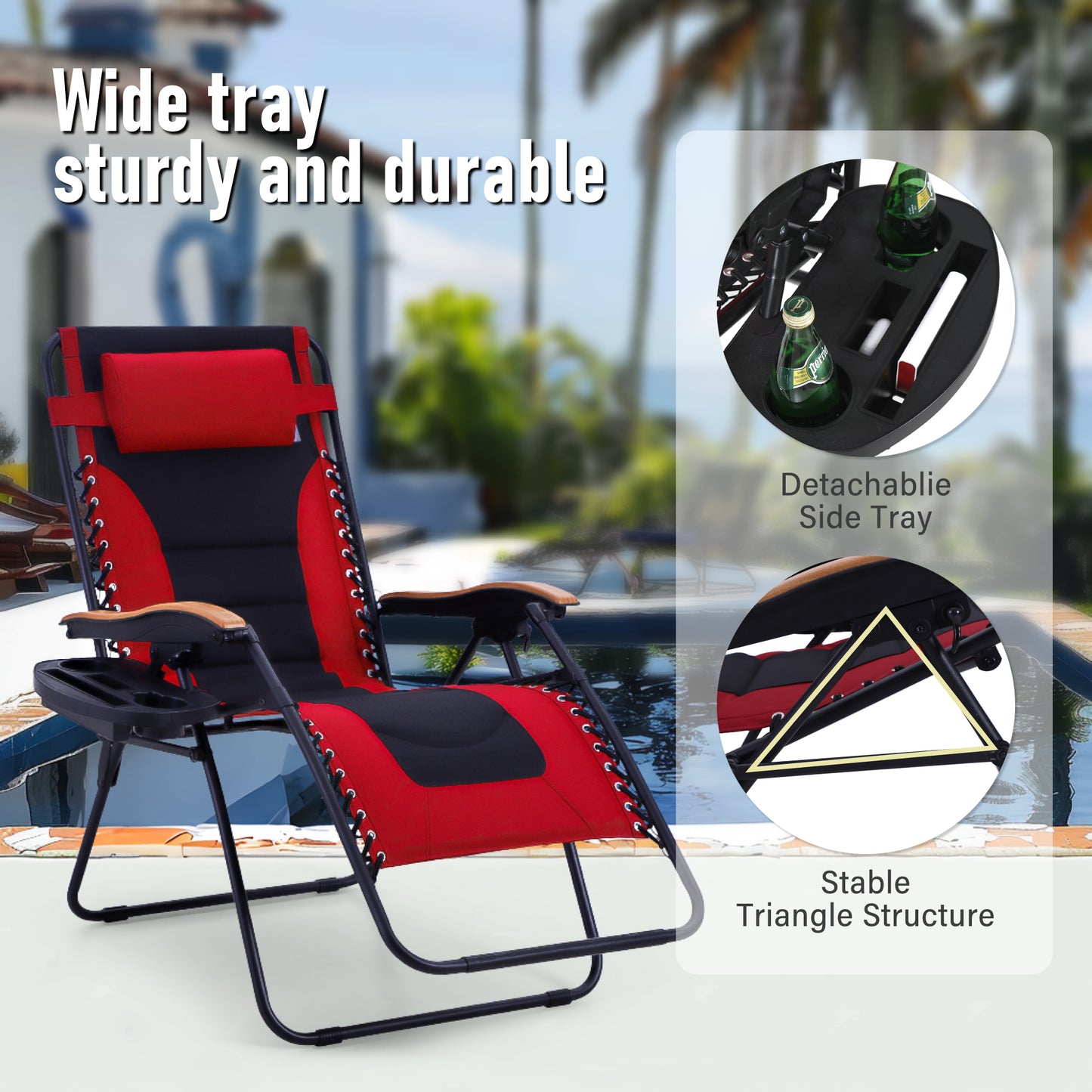 Captiva Designs Oversized XL Zero Gravity Chair Set of 2, Padded Folding Recliners with Cup Holder & Adjustable Back, Support 400 lbs