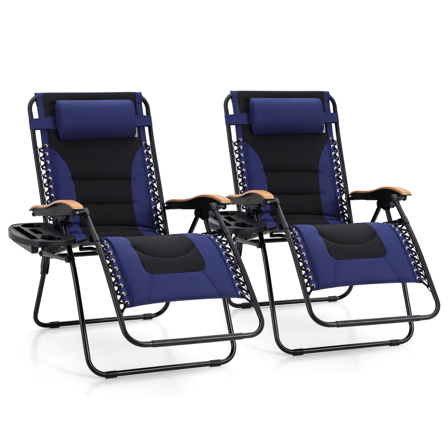 Captiva Designs Oversized XL Zero Gravity Chair Set of 2, Padded Folding Recliners with Cup Holder & Adjustable Back, Support 400 lbs