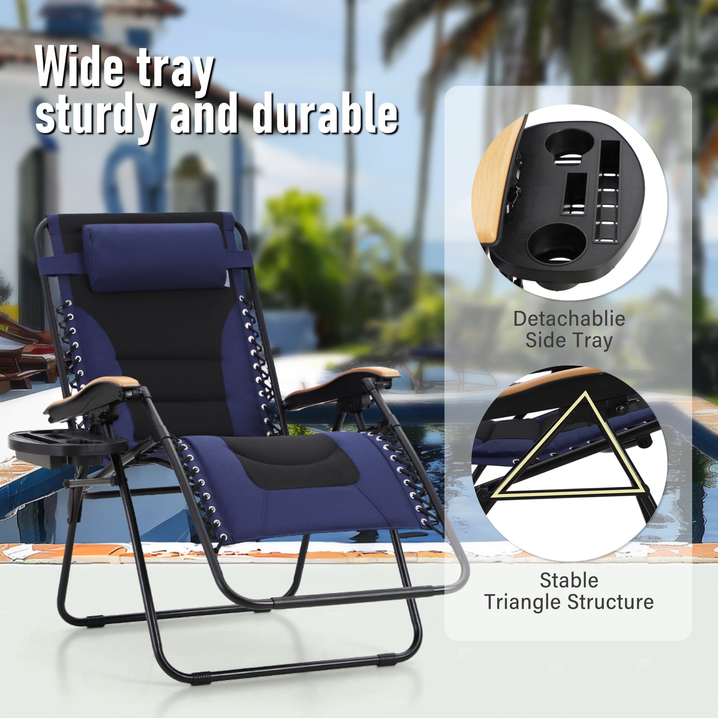 Captiva Designs Oversized XL Zero Gravity Chair Set of 2, Padded Folding Recliners with Cup Holder & Adjustable Back, Support 400 lbs