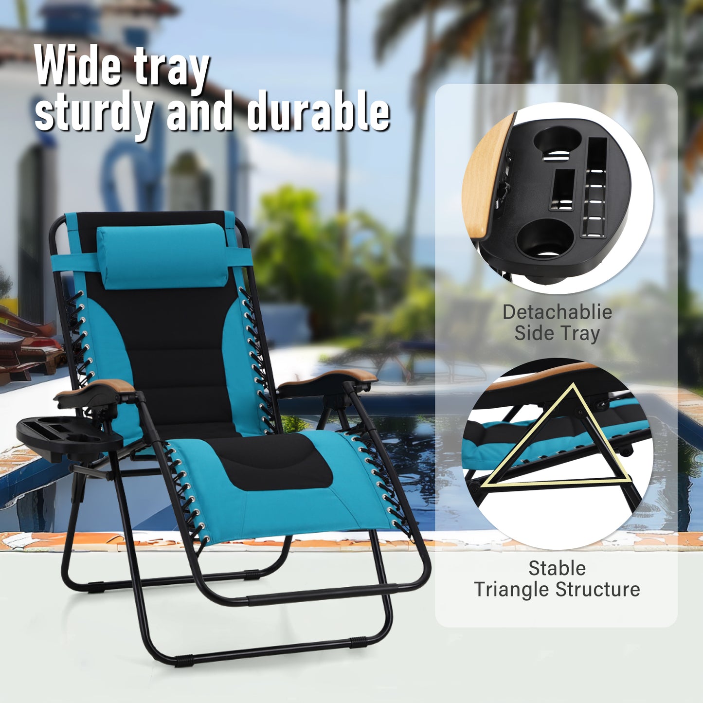 Captiva Designs Oversized XL Zero Gravity Chair Set of 2, Padded Folding Recliners with Cup Holder & Adjustable Back, Support 400 lbs