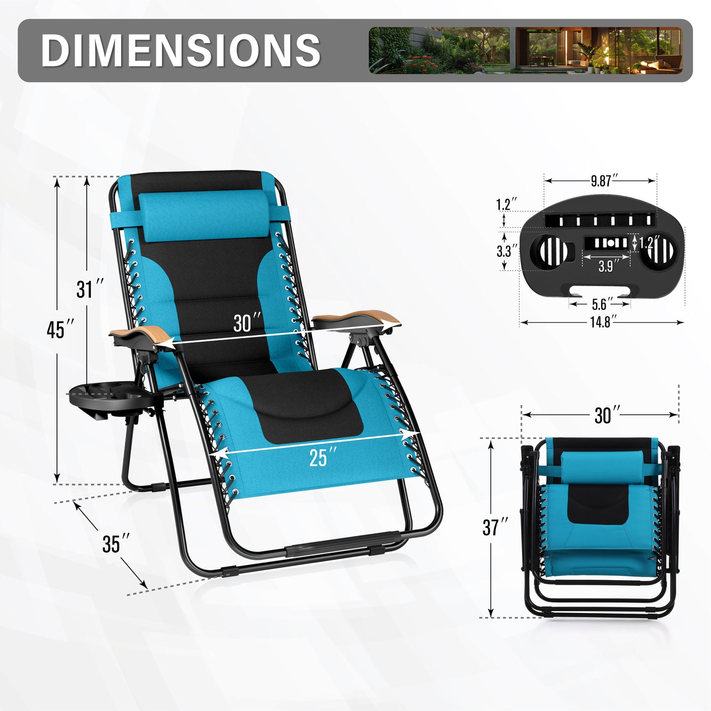 Captiva Designs Oversized XL Zero Gravity Chair Set of 2, Padded Folding Recliners with Cup Holder & Adjustable Back, Support 400 lbs