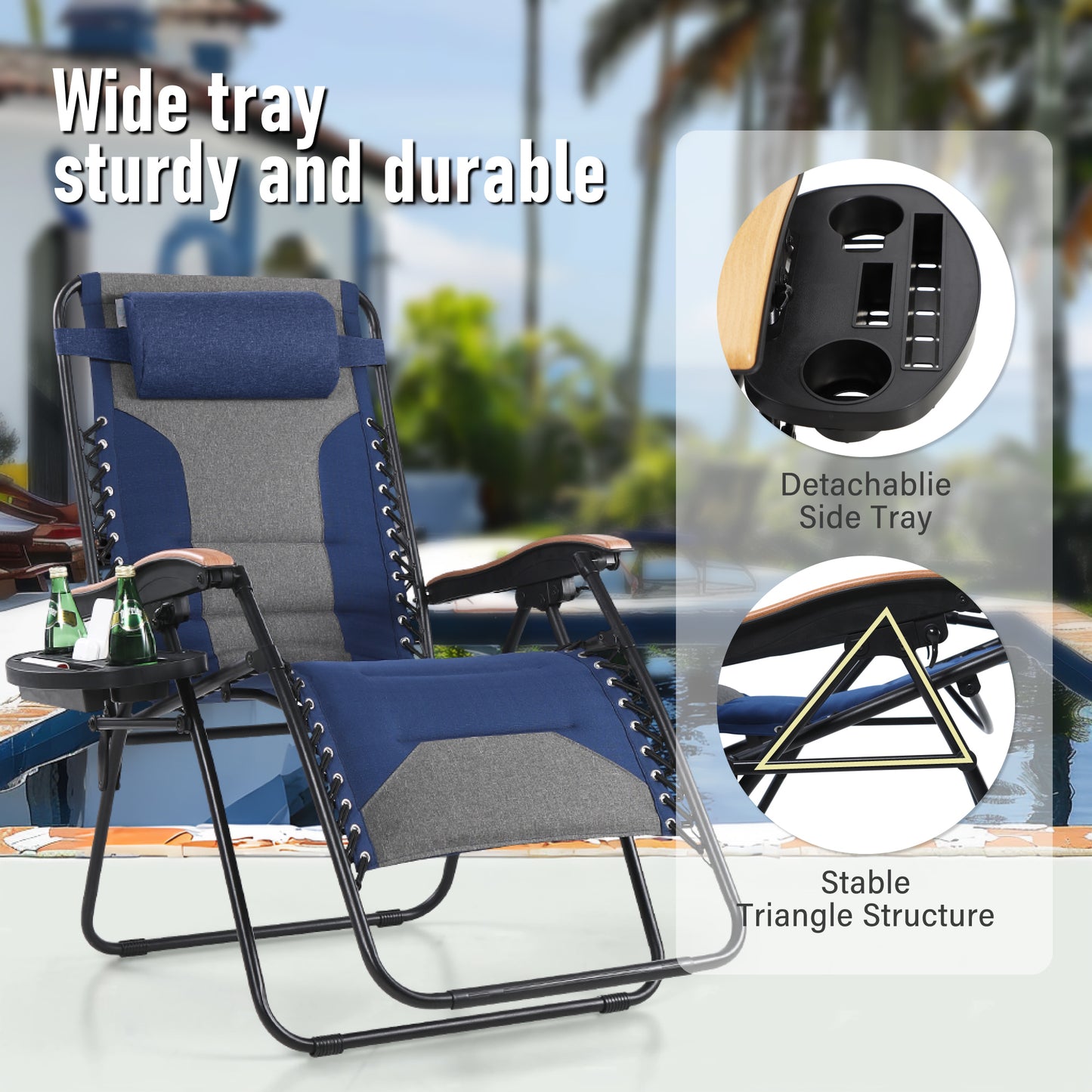 Captiva Designs Oversized XL Zero Gravity Chair Set of 2, Padded Folding Recliners with Cup Holder & Adjustable Back, Support 400 lbs