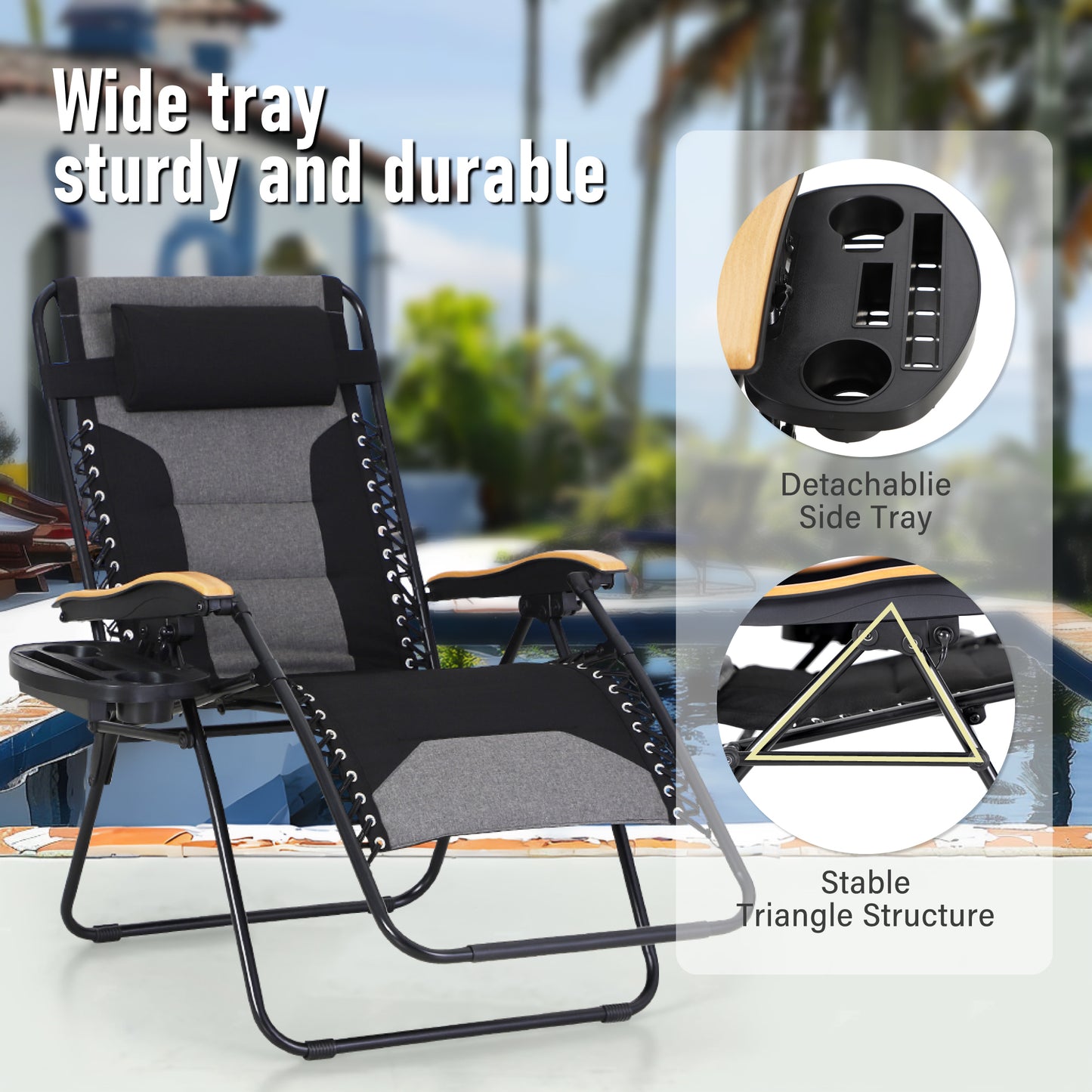 Captiva Designs Oversized XL Zero Gravity Chair Set of 2, Padded Folding Recliners with Cup Holder & Adjustable Back, Support 400 lbs