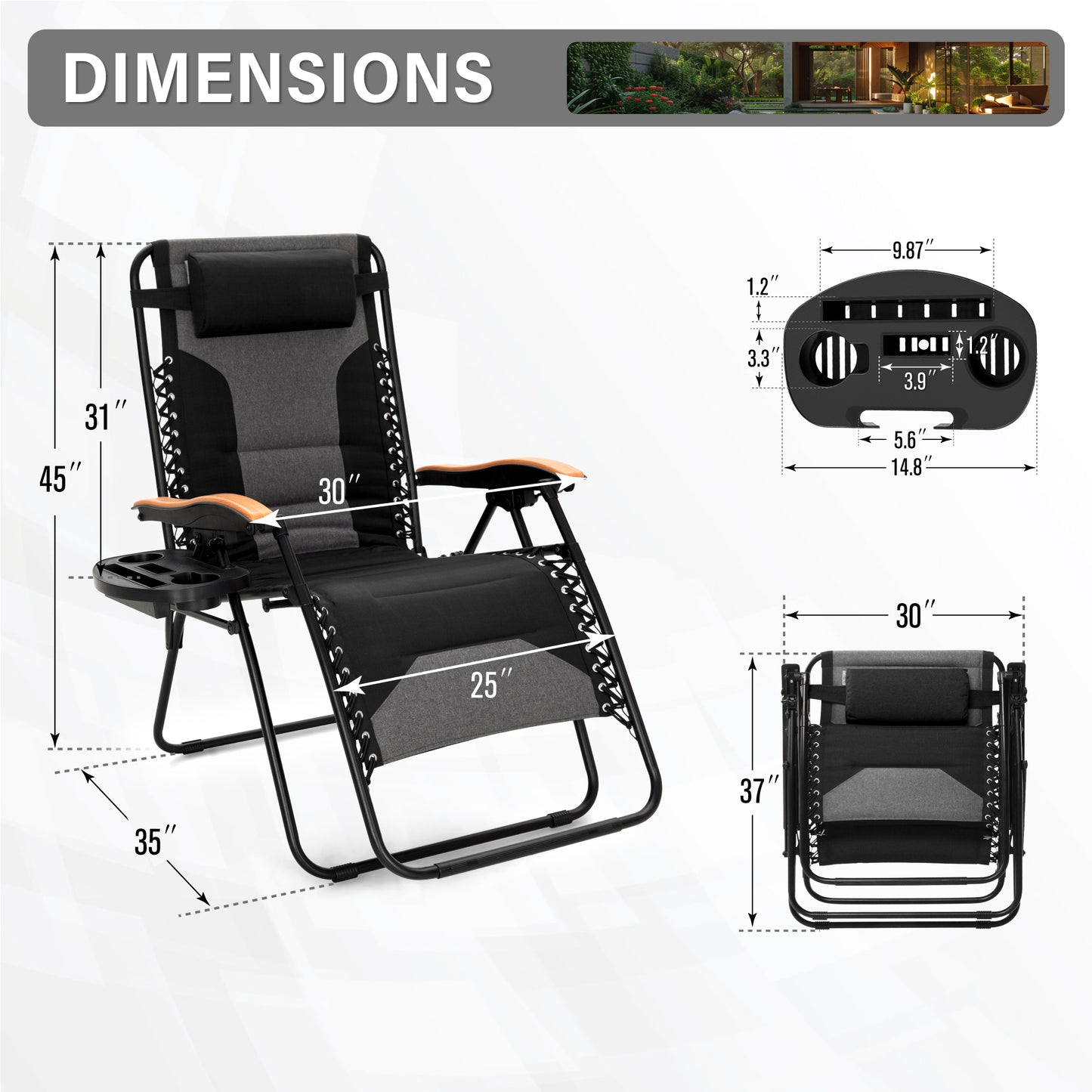 Captiva Designs Oversized XL Zero Gravity Chair Set of 2, Padded Folding Recliners with Cup Holder & Adjustable Back, Support 400 lbs