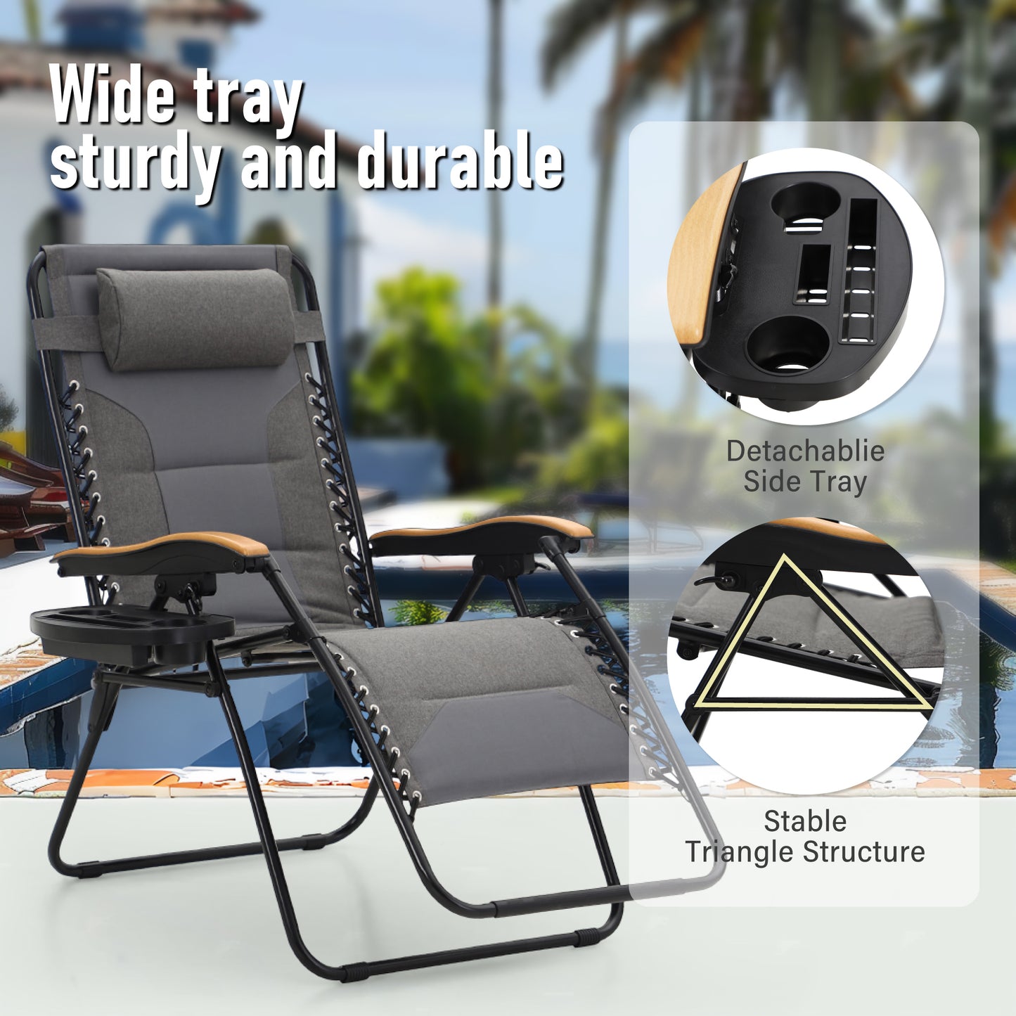 Captiva Designs Oversized XL Zero Gravity Chair Set of 2, Padded Folding Recliners with Cup Holder & Adjustable Back, Support 400 lbs