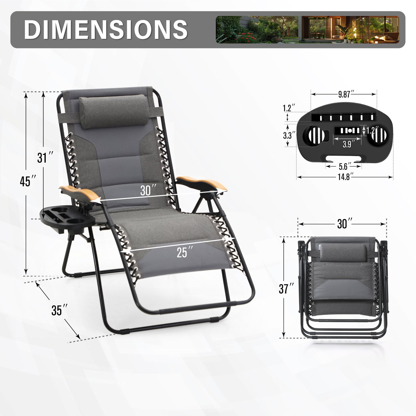 Captiva Designs Oversized XL Zero Gravity Chair Set of 2, Padded Folding Recliners with Cup Holder & Adjustable Back, Support 400 lbs