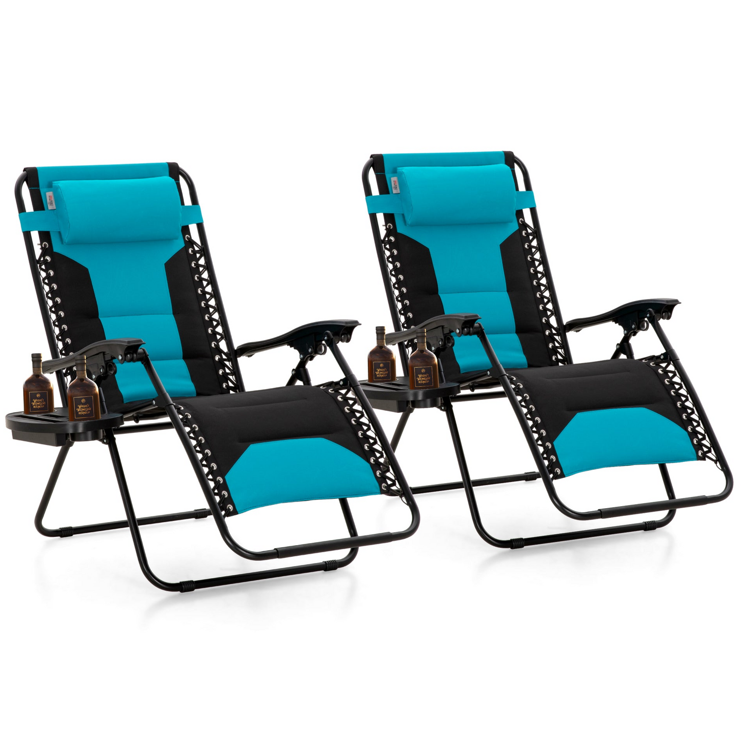 Captiva Designs XXL Zero Gravity Chair Set of 2, 28" Wide Padded Recliners with Cup Holder, Foldable Outdoor Lounge Chairs
