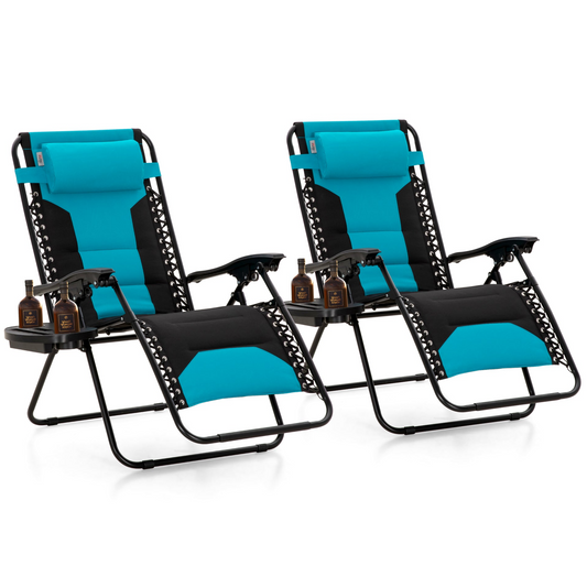 Captiva Designs XXL Zero Gravity Chair Set of 2, 28" Wide Padded Recliners with Cup Holder, Foldable Outdoor Lounge Chairs