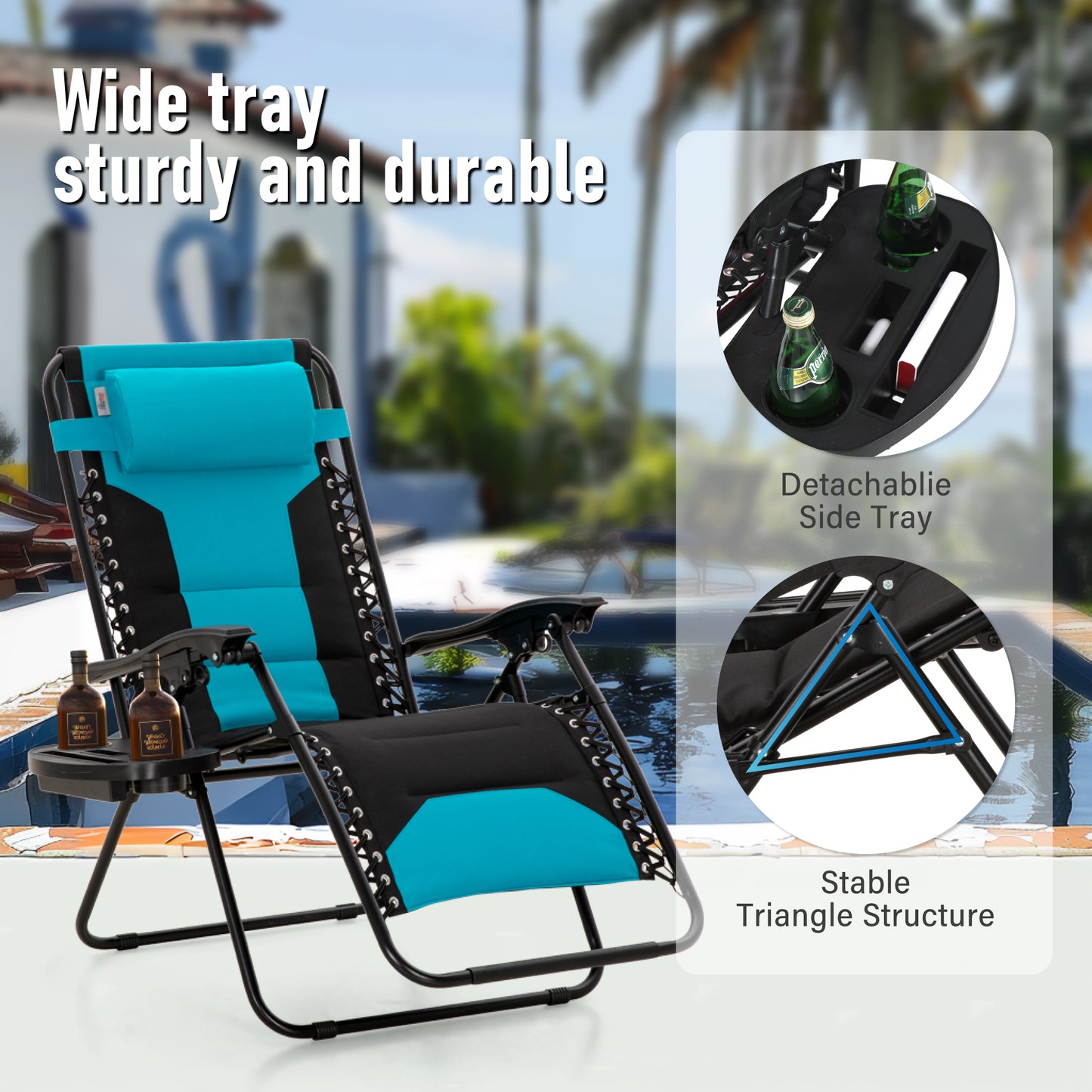 Captiva Designs XXL Zero Gravity Chair Set of 2, 28" Wide Padded Recliners with Cup Holder, Foldable Outdoor Lounge Chairs