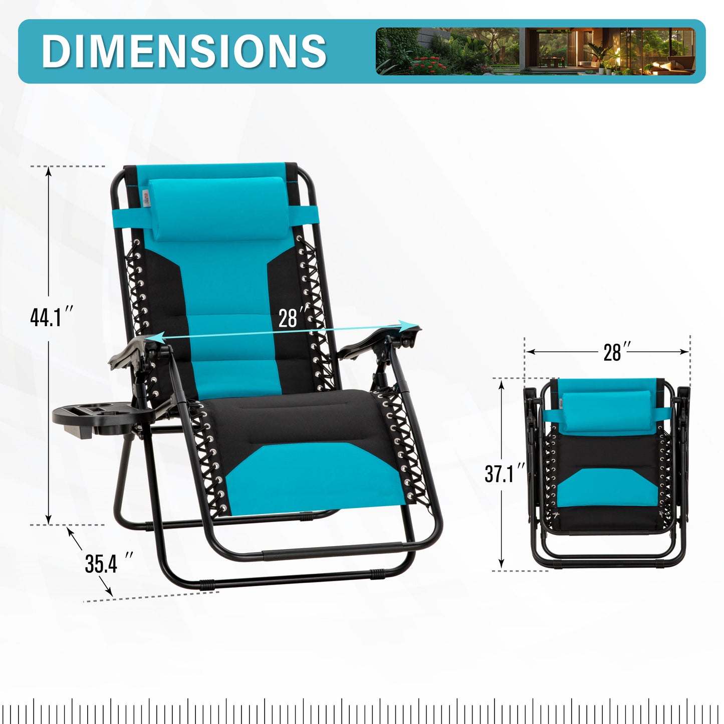 Captiva Designs XXL Zero Gravity Chair Set of 2, 28" Wide Padded Recliners with Cup Holder, Foldable Outdoor Lounge Chairs