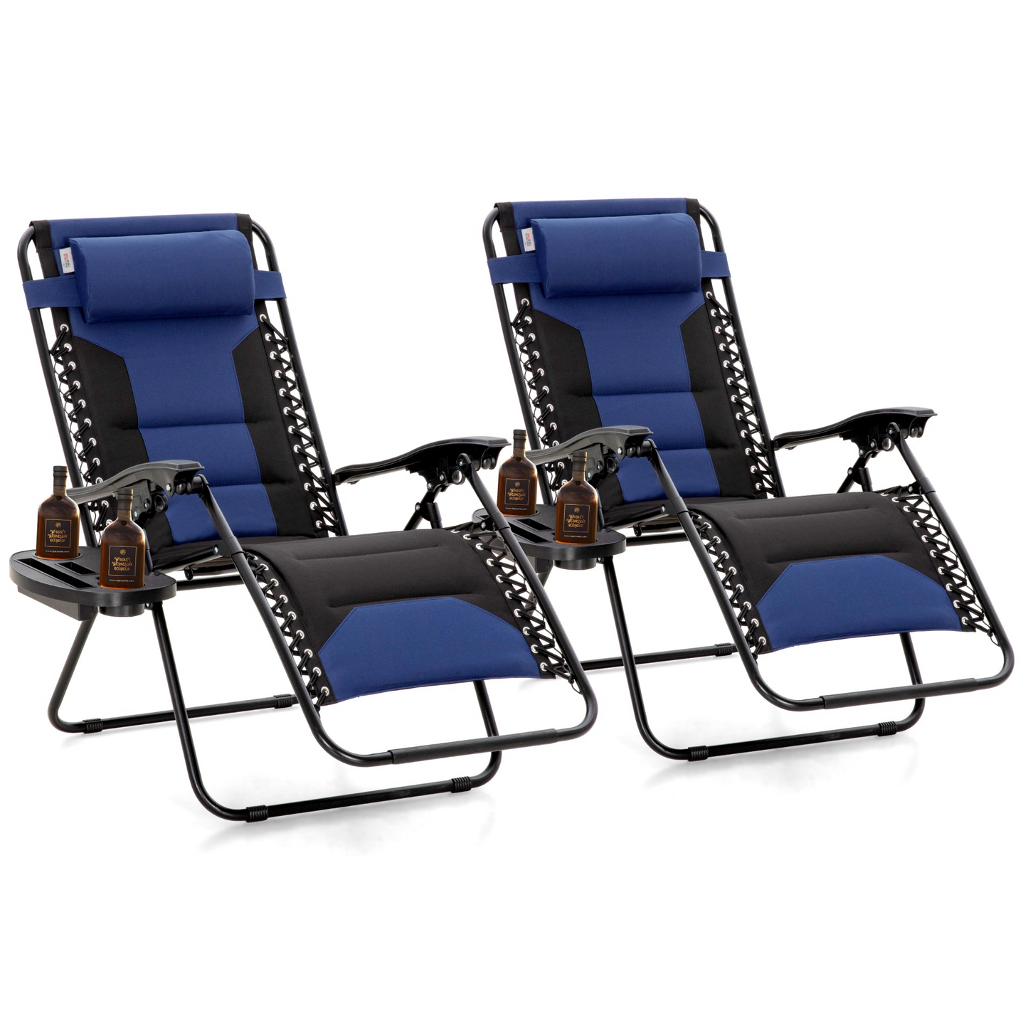 Captiva Designs XXL Zero Gravity Chair Set of 2, 28" Wide Padded Recliners with Cup Holder, Foldable Outdoor Lounge Chairs