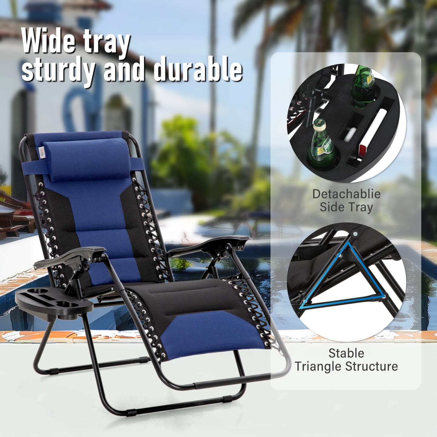 Captiva Designs XXL Zero Gravity Chair Set of 2, 28" Wide Padded Recliners with Cup Holder, Foldable Outdoor Lounge Chairs