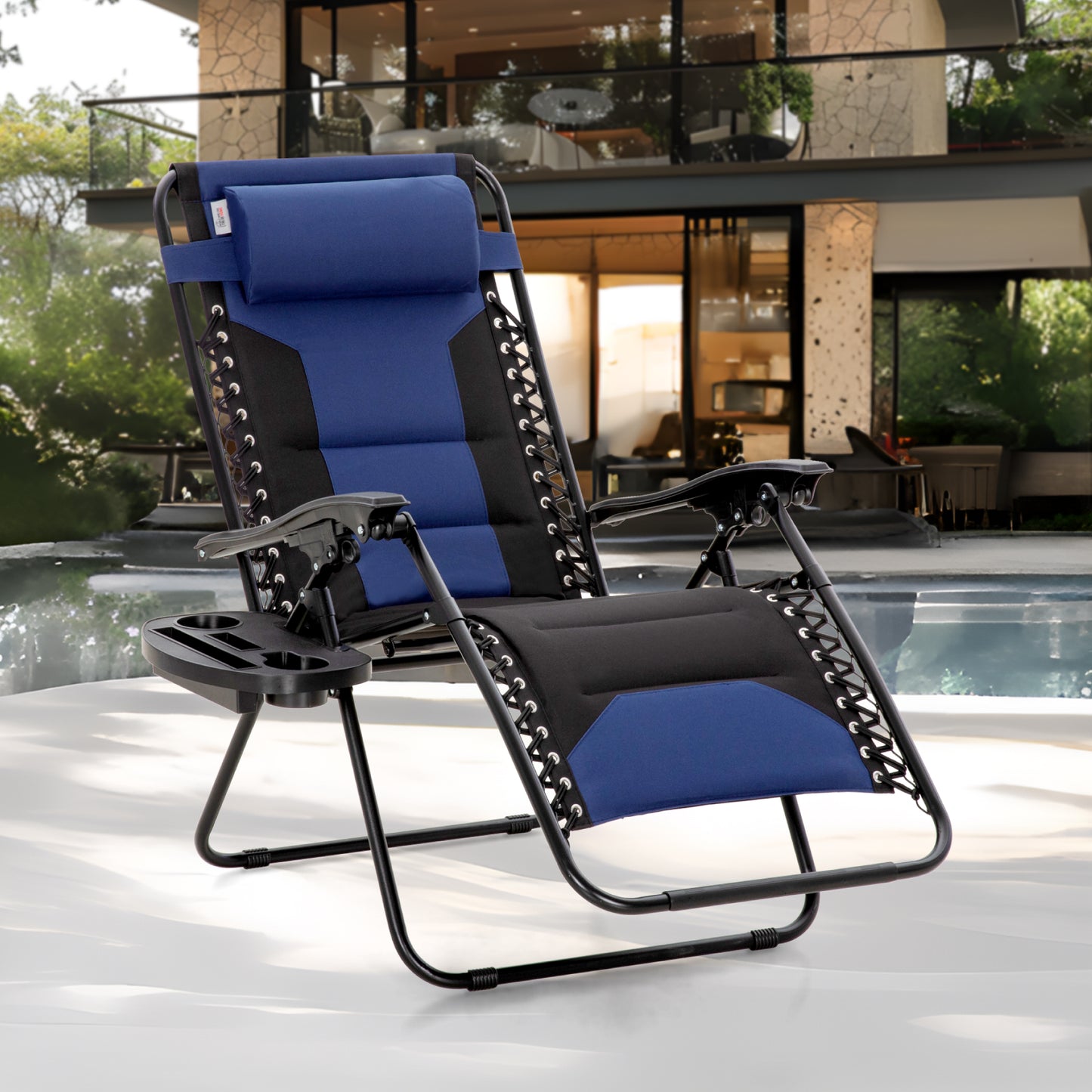 Captiva Designs XXL Zero Gravity Chair Set of 2, 28" Wide Padded Recliners with Cup Holder, Foldable Outdoor Lounge Chairs