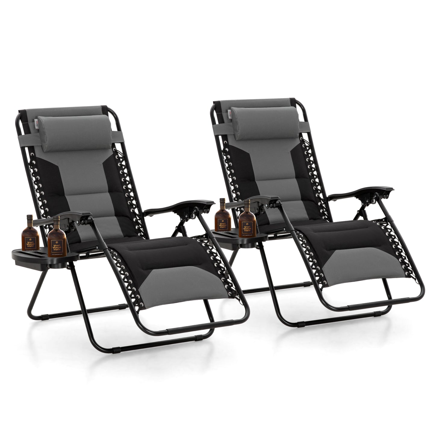 Captiva Designs XXL Zero Gravity Chair Set of 2, 28" Wide Padded Recliners with Cup Holder, Foldable Outdoor Lounge Chairs