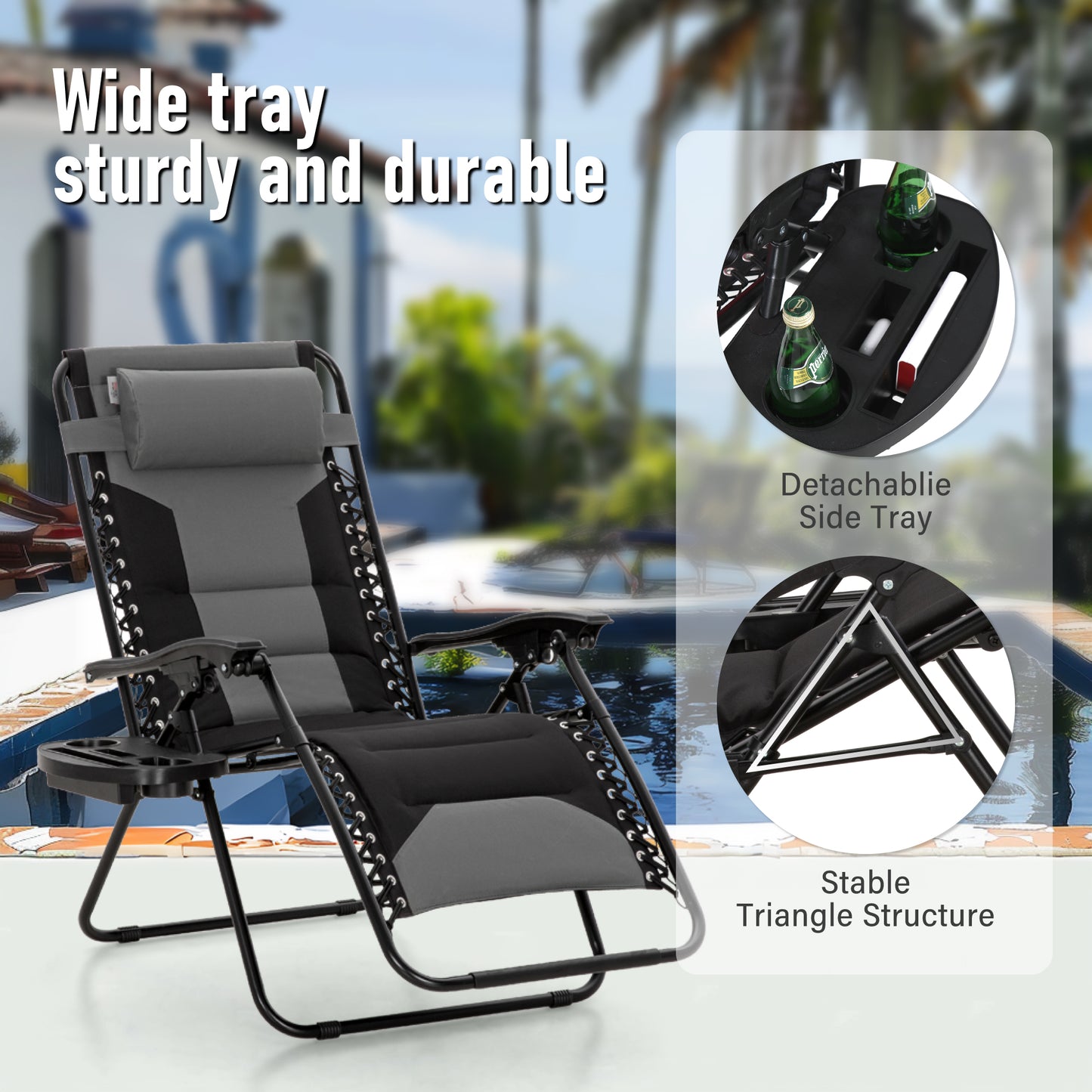 Captiva Designs XXL Zero Gravity Chair Set of 2, 28" Wide Padded Recliners with Cup Holder, Foldable Outdoor Lounge Chairs