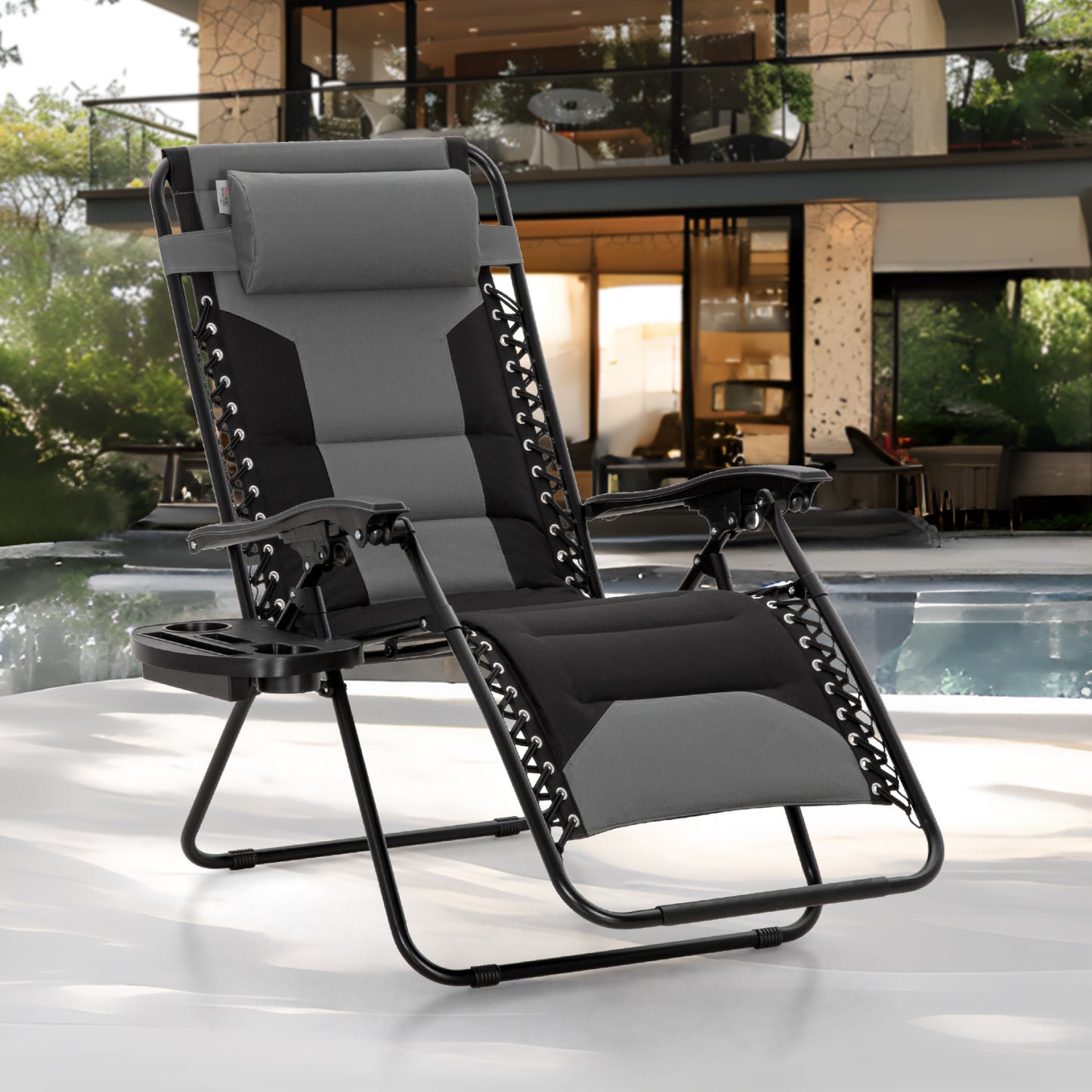 Captiva Designs XXL Zero Gravity Chair Set of 2, 28" Wide Padded Recliners with Cup Holder, Foldable Outdoor Lounge Chairs