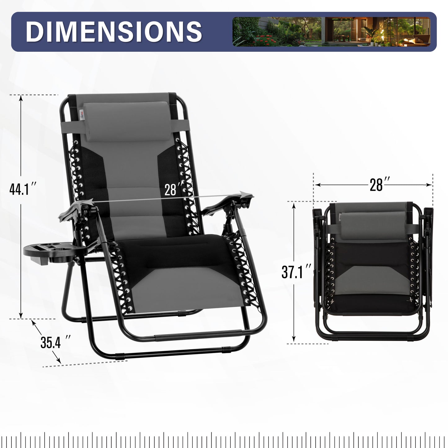 Captiva Designs XXL Zero Gravity Chair Set of 2, 28" Wide Padded Recliners with Cup Holder, Foldable Outdoor Lounge Chairs