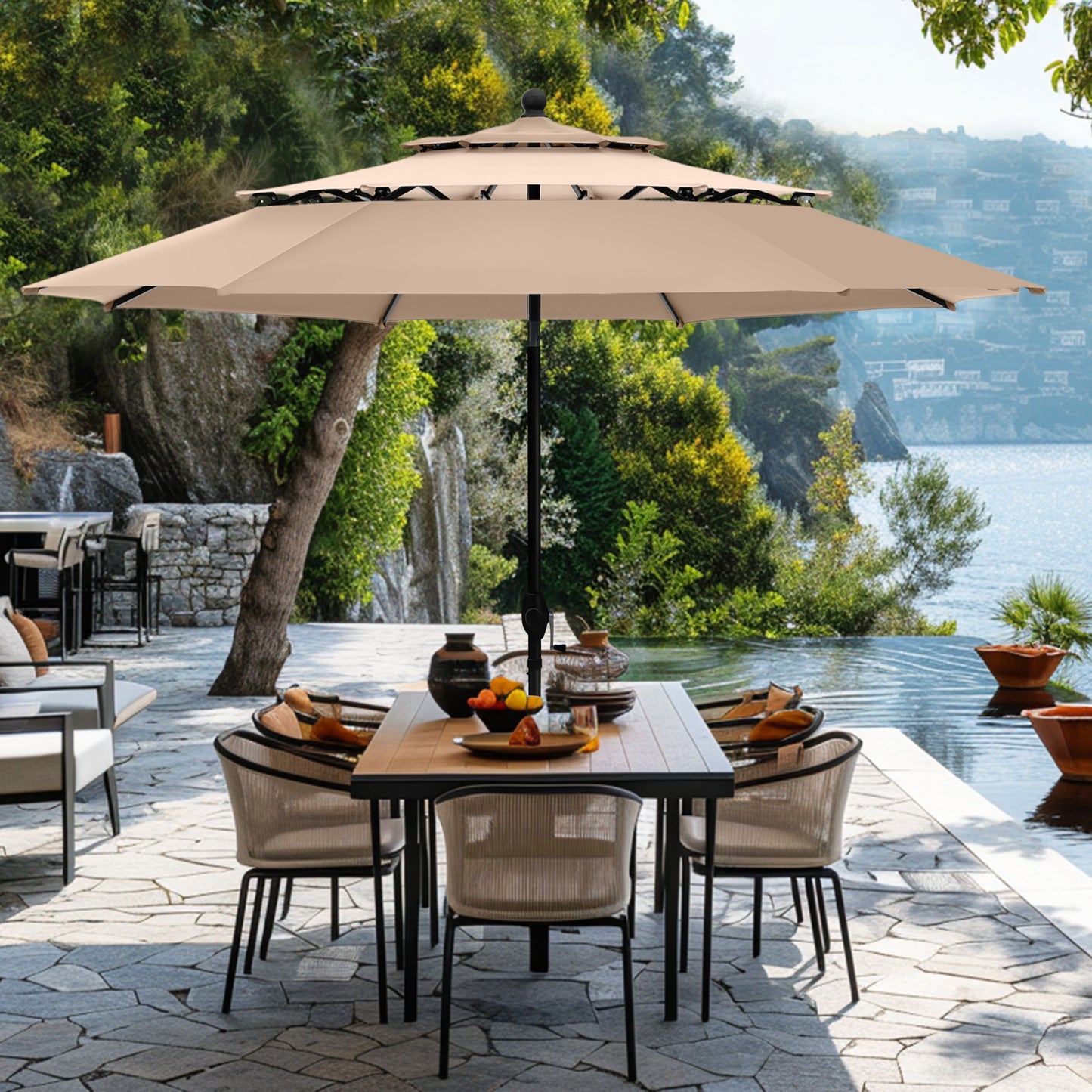 Captiva Designs 10ft Outdoor Patio Umbrella – Large 3-Tier Vented Umbrella with 8 Sturdy Ribs and 1.5" Pole (Base Not Included)