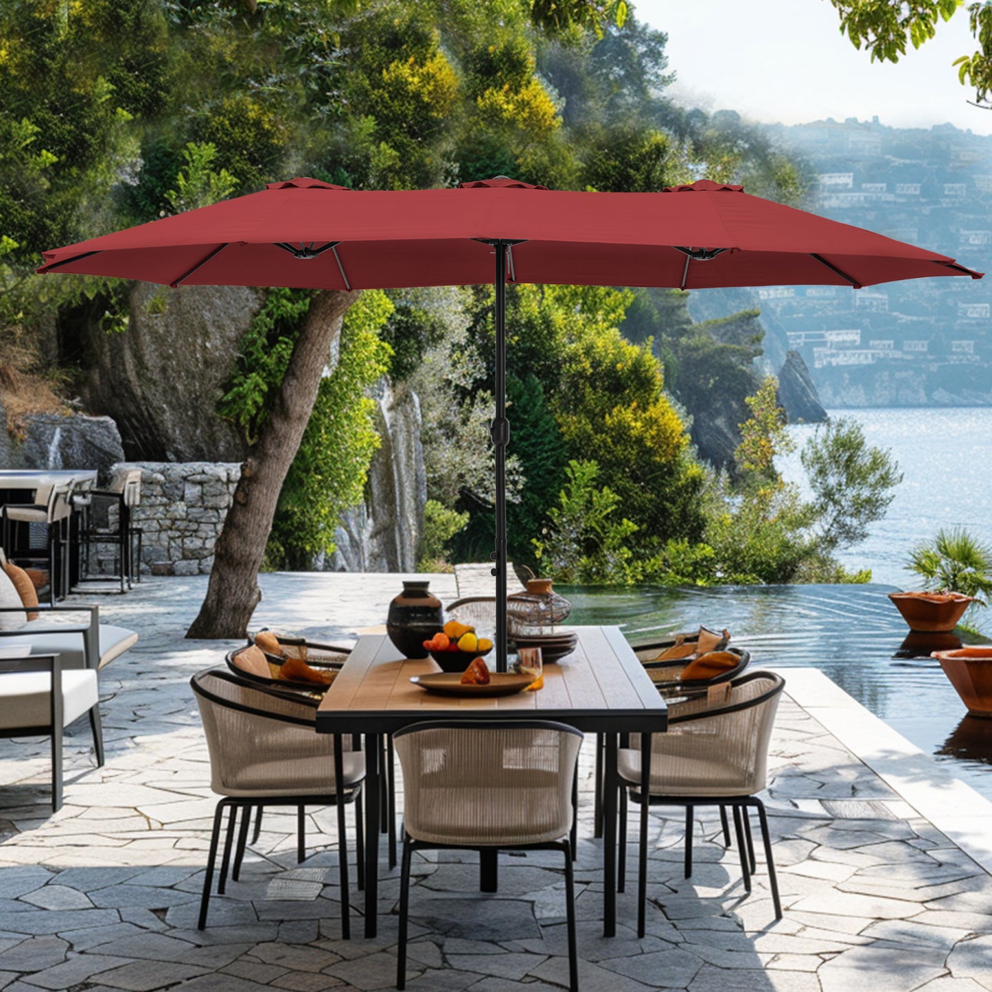 Captiva Designs 9'x15' Rectangular Outdoor Market Umbrella with Crank Handle