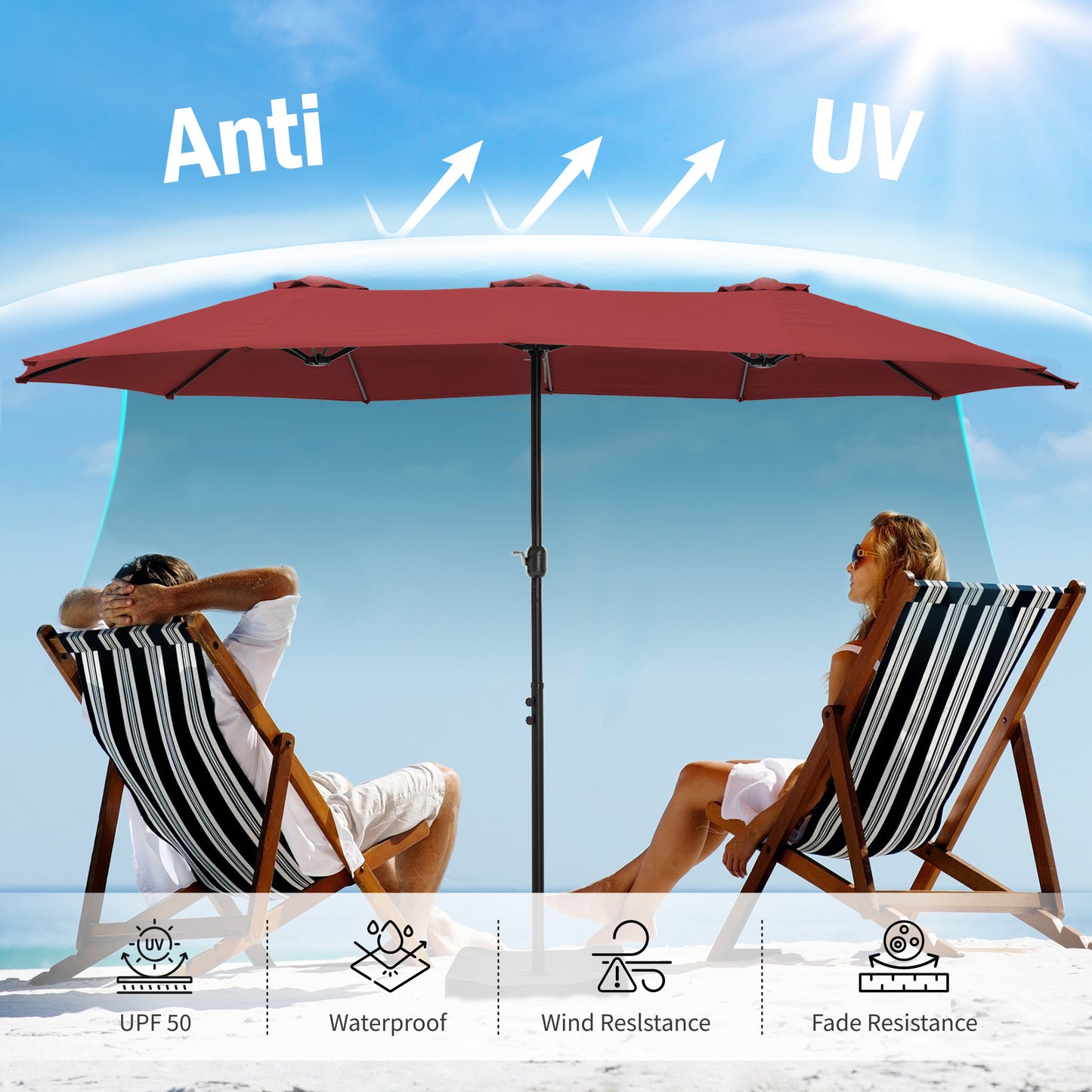 Captiva Designs 9'x15' Rectangular Outdoor Market Umbrella with Crank Handle