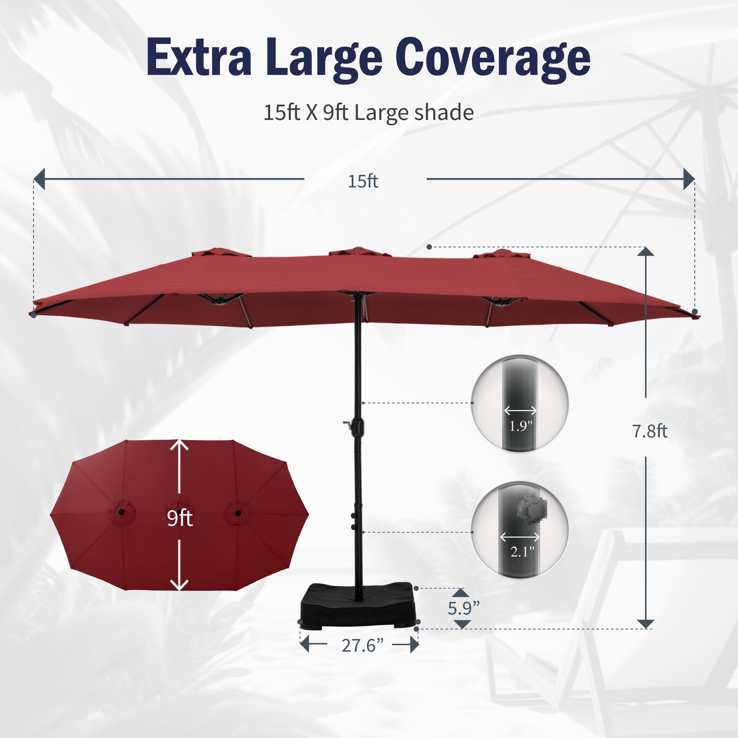 Captiva Designs 9'x15' Rectangular Outdoor Market Umbrella with Crank Handle