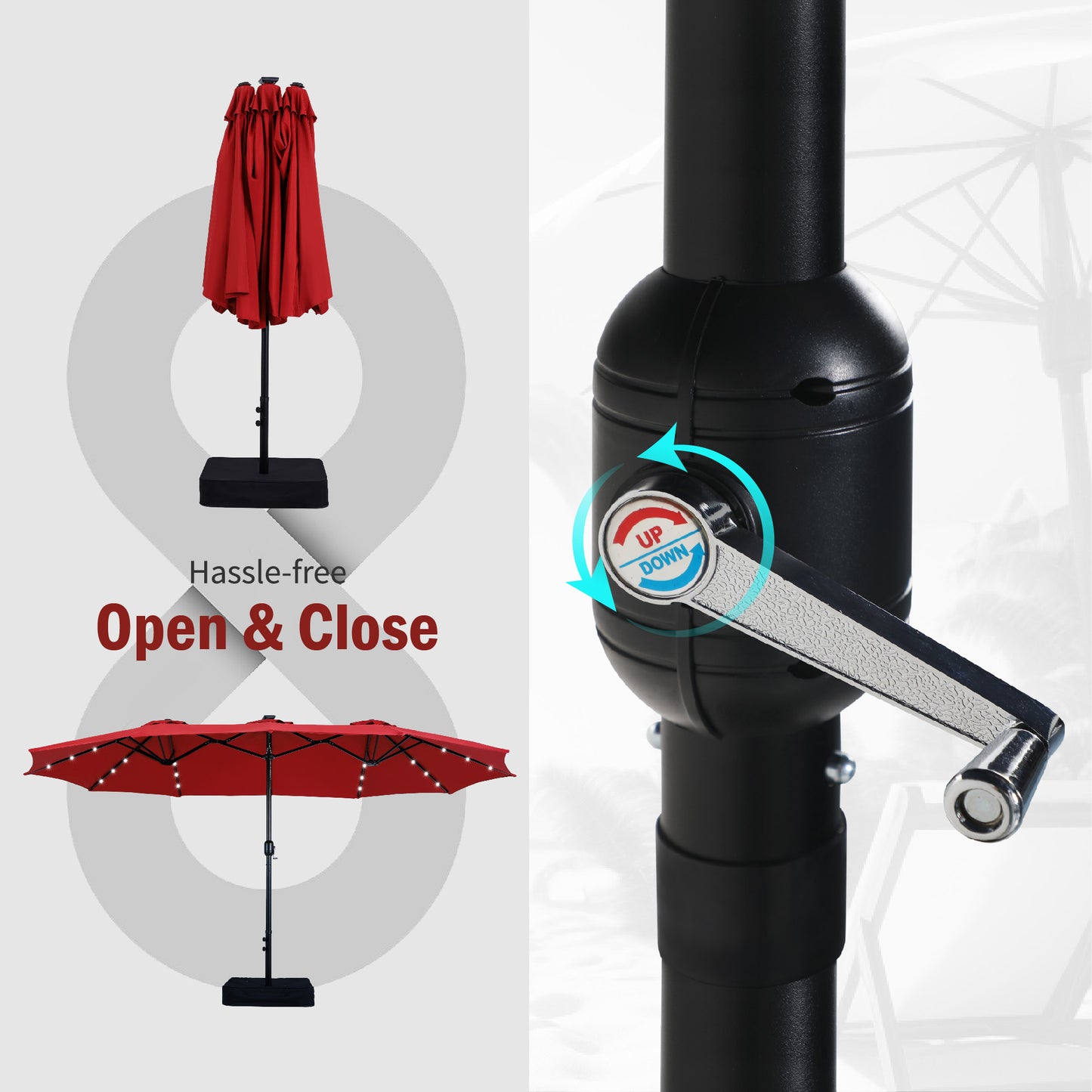 Captiva Designs  15' x 9' Rectangular Lit Outdoor Patio Market Umbrella with Extra Large Base and Sand Bags