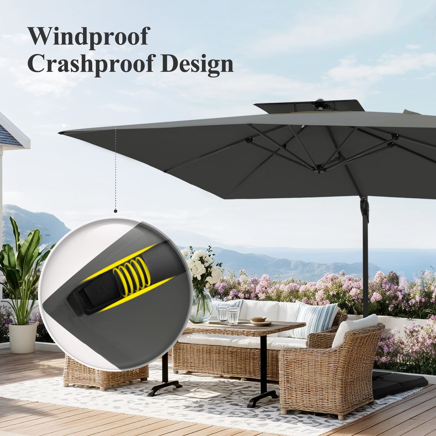 Captiva Designs 9 ft x 12 ft Premium Cantilever Patio Umbrella with 2-Tier Design